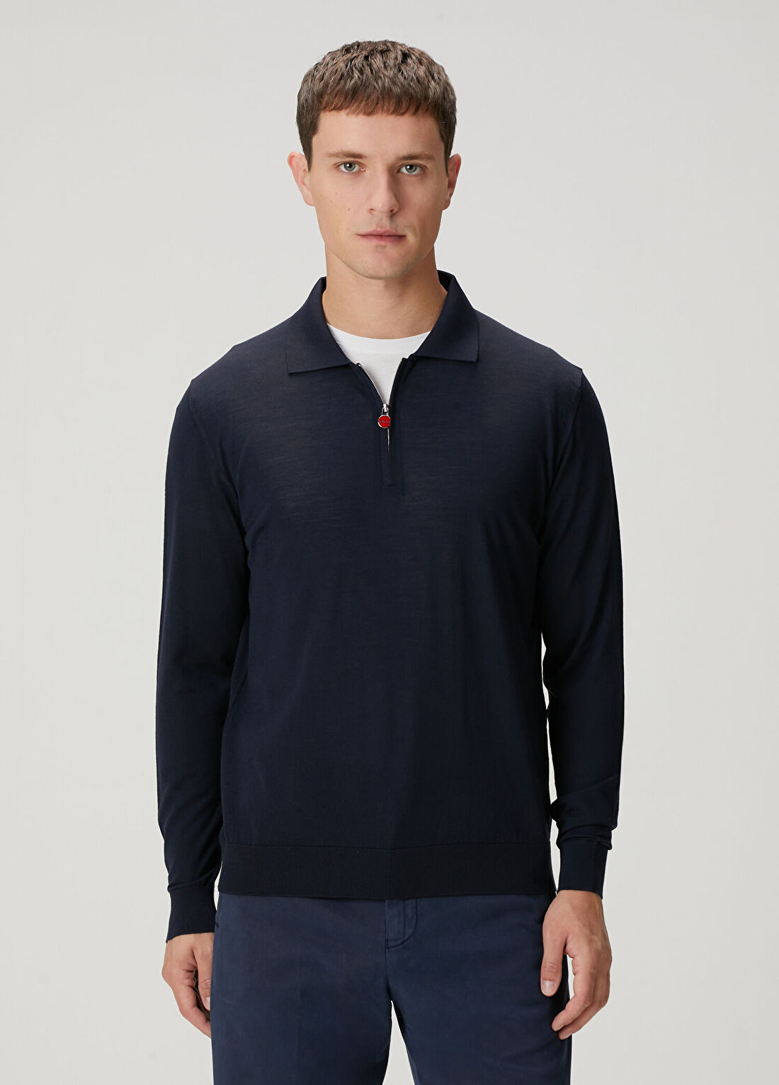 Kiton Mavi Polo Yaka Yün Triko