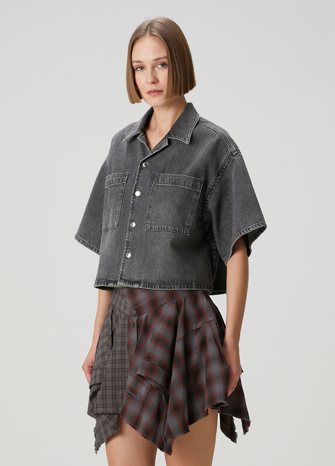 T by Alexander Wang Gri Denim Gömlek görsel 3