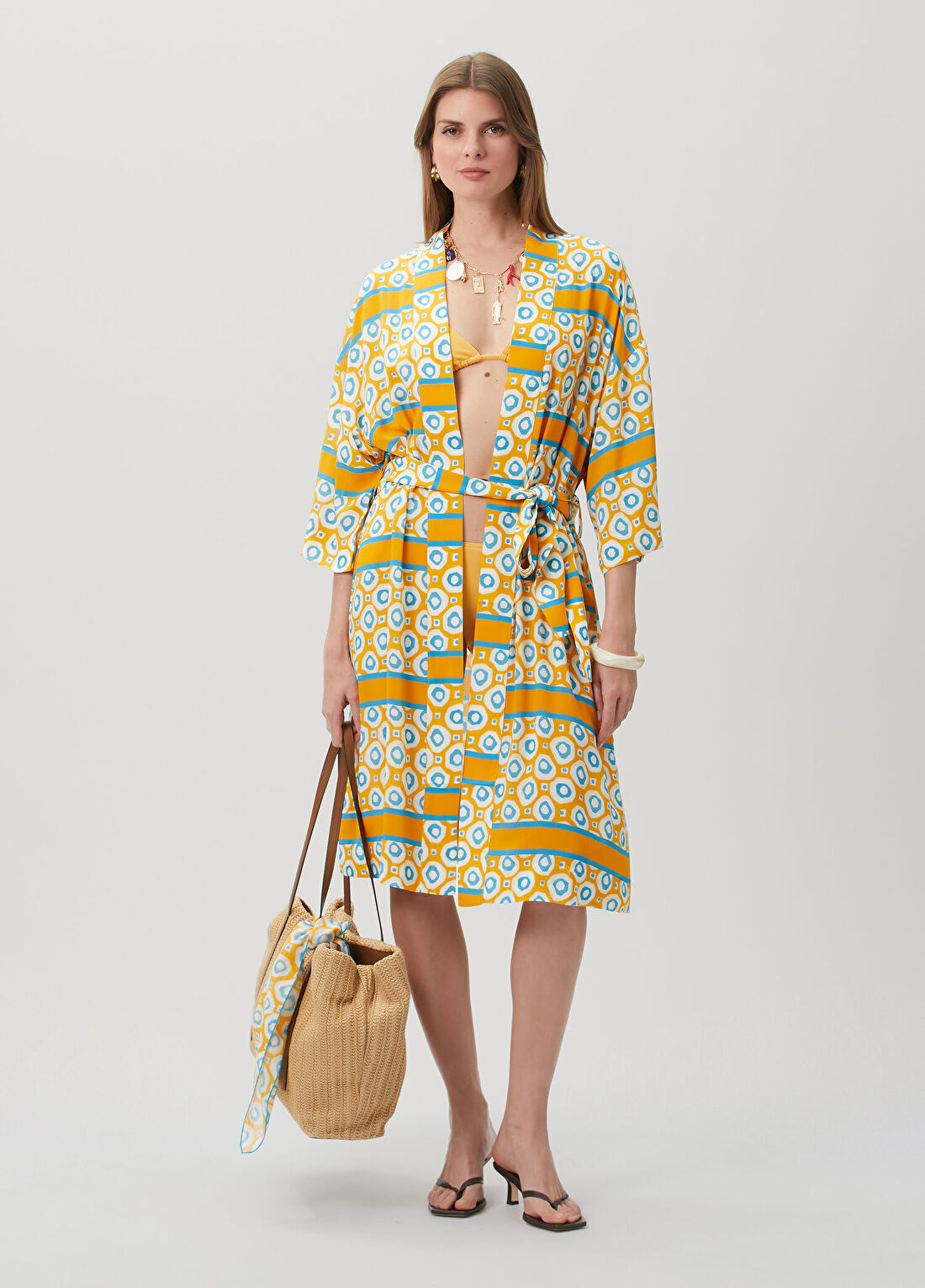 Dual Turuncu Desenli Kimono