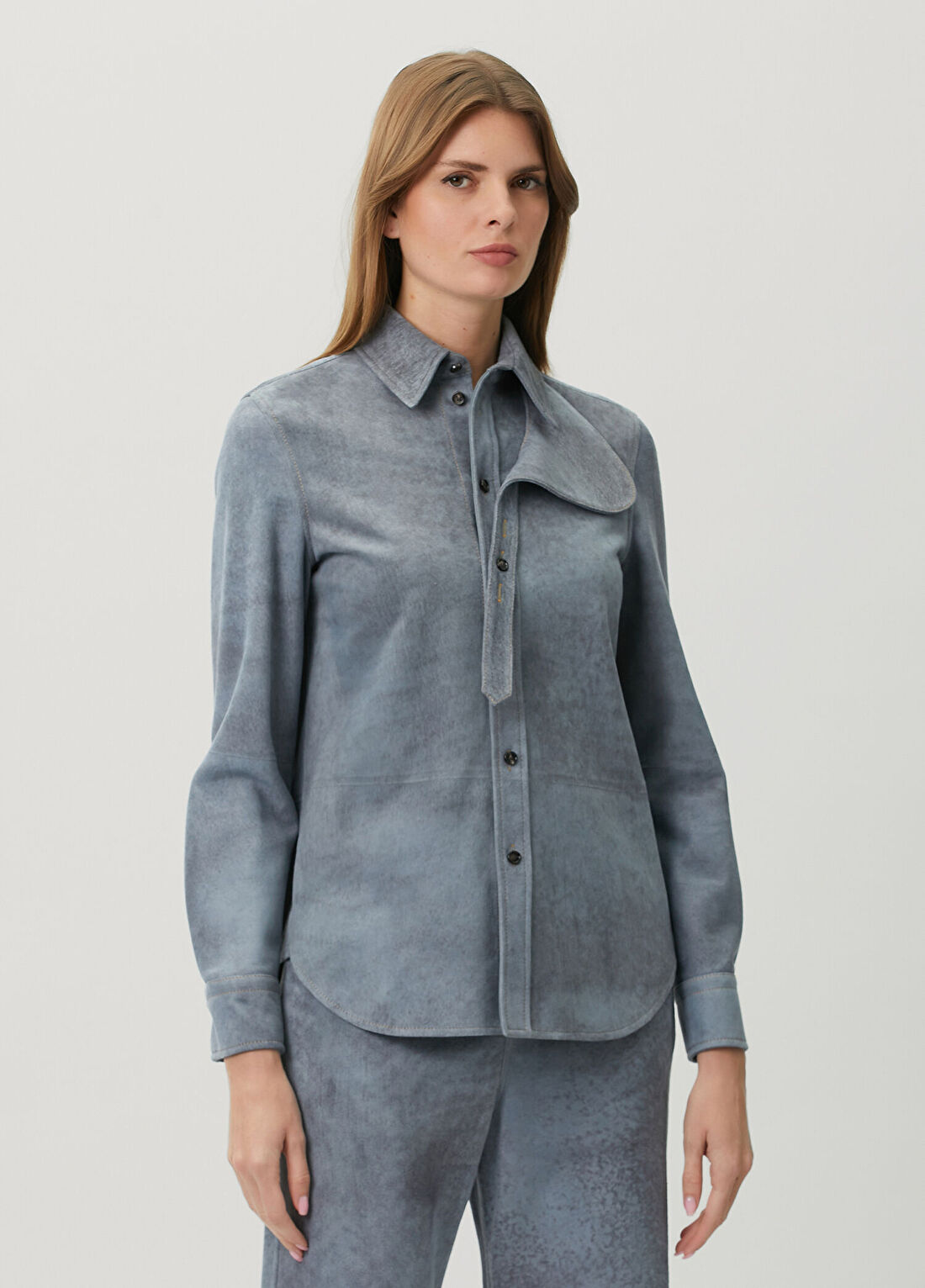 Bottega Veneta Indigo Deri Gömlek görsel 3