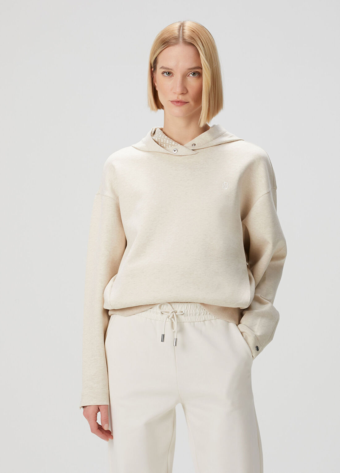 Boss Kırık Beyaz Kapüşonlu Sweatshirt