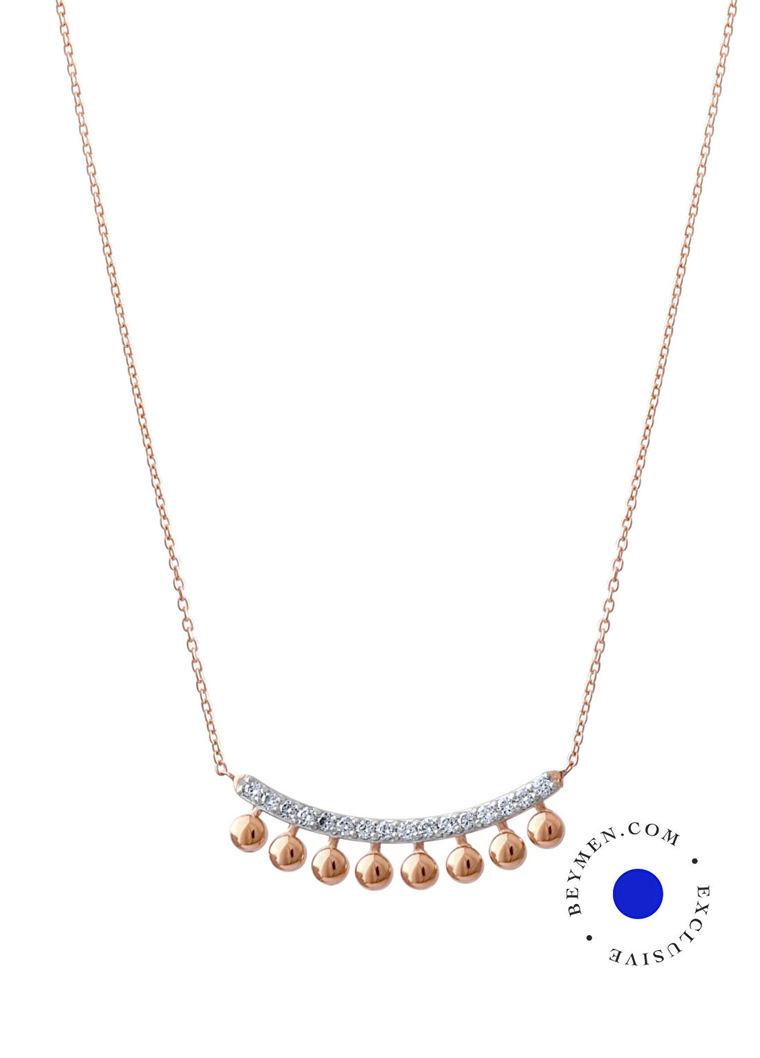 Safir Mücevher Luna Pırlanta Taşlı 14 Ayar Rose Gold Kadın Kolye