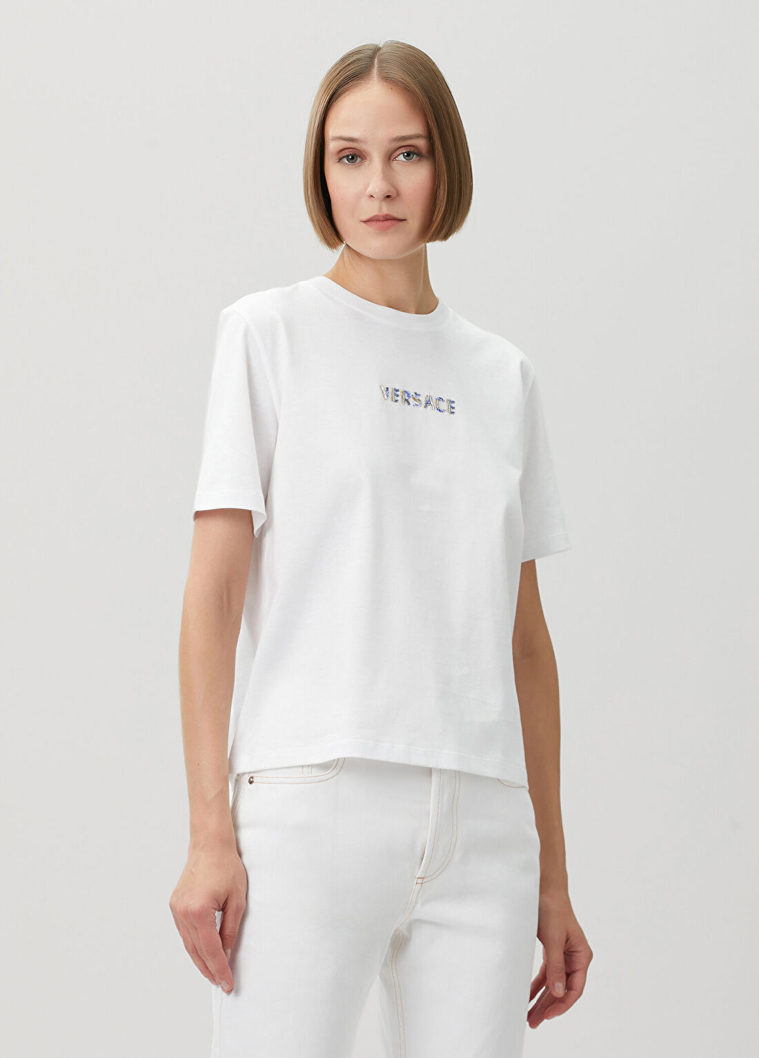 Versace Beyaz İşlemeli Jersey T-shirt görsel 3