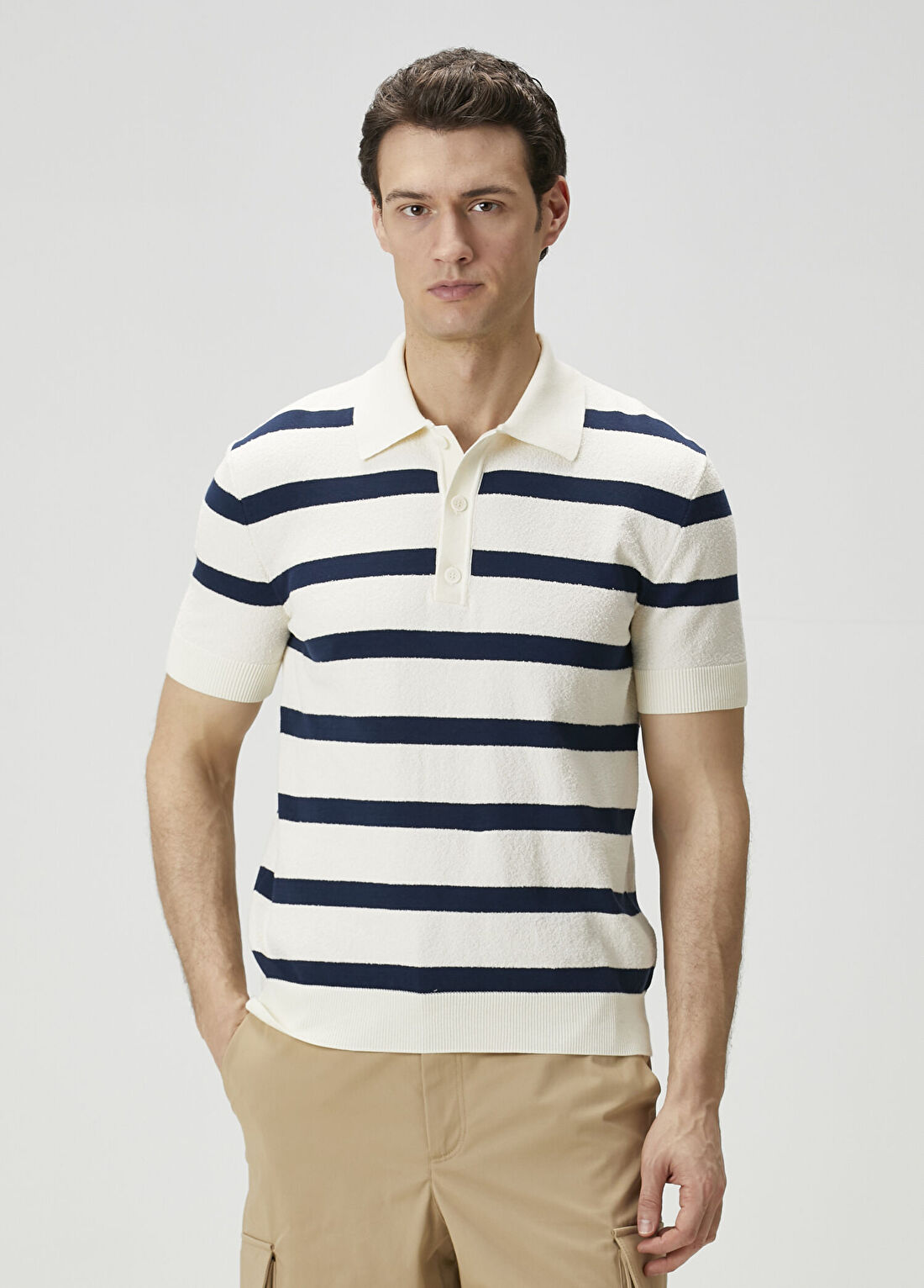 Balmain Lacivert Beyaz Polo Yaka Kısa Kollu Triko