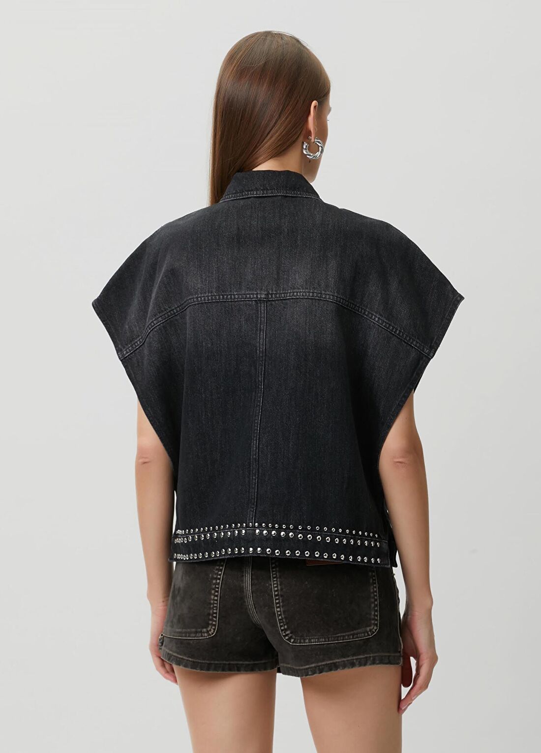 AllSaints Alba Stud Siyah Denim Gömlek görsel 4