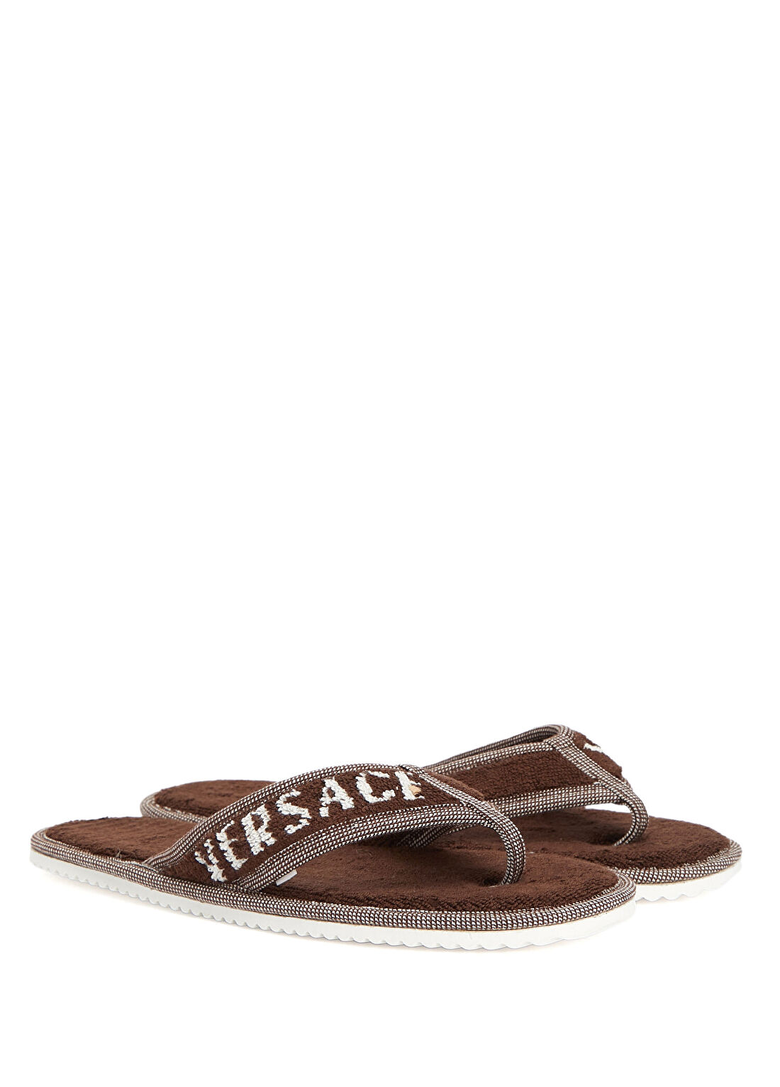 Versace Kahve Beyaz Havlu Dokulu Unisex Plaj Terliği görsel 2