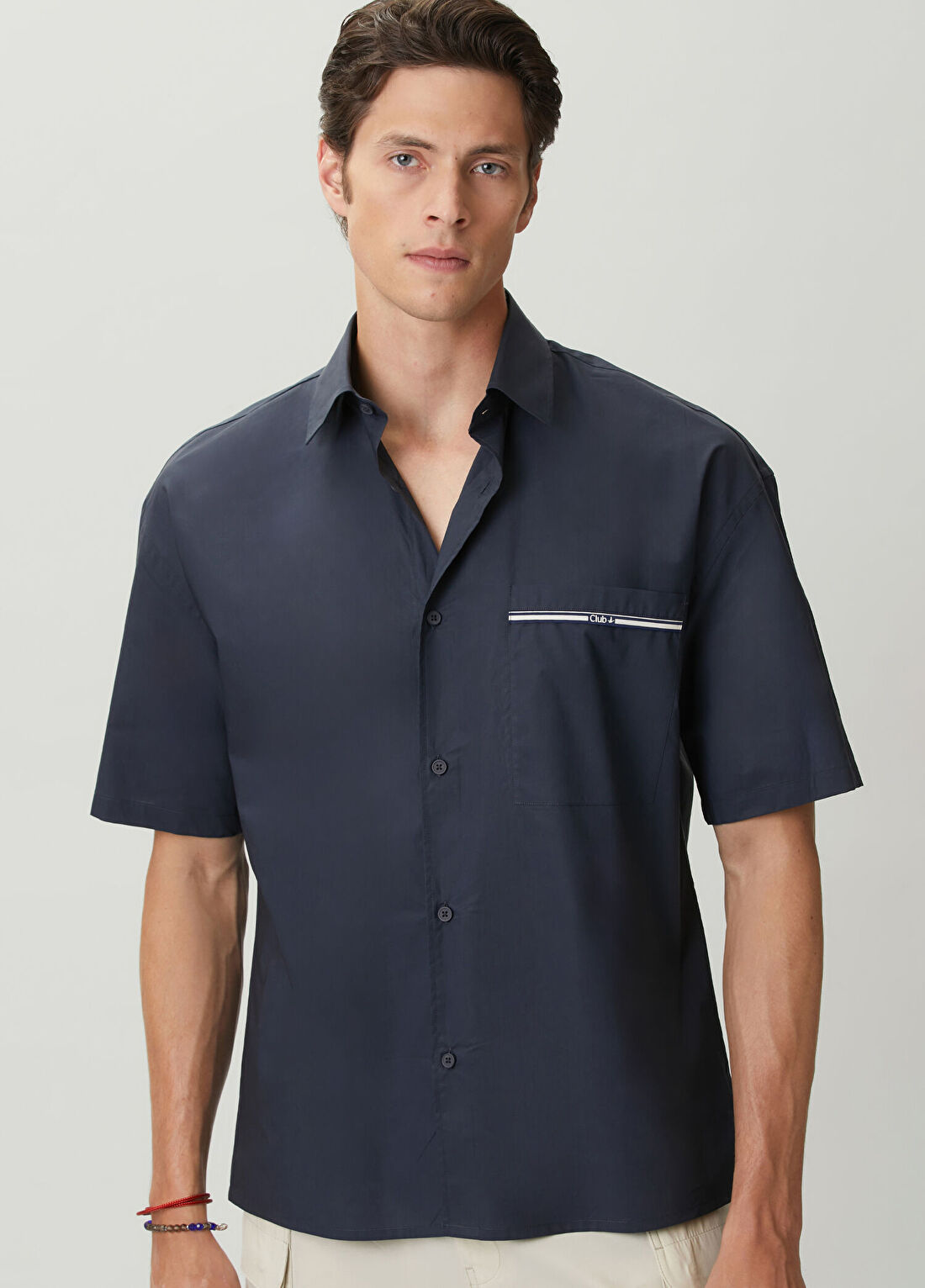 Beymen Club Lacivert Kısa Kollu Oversize Gömlek