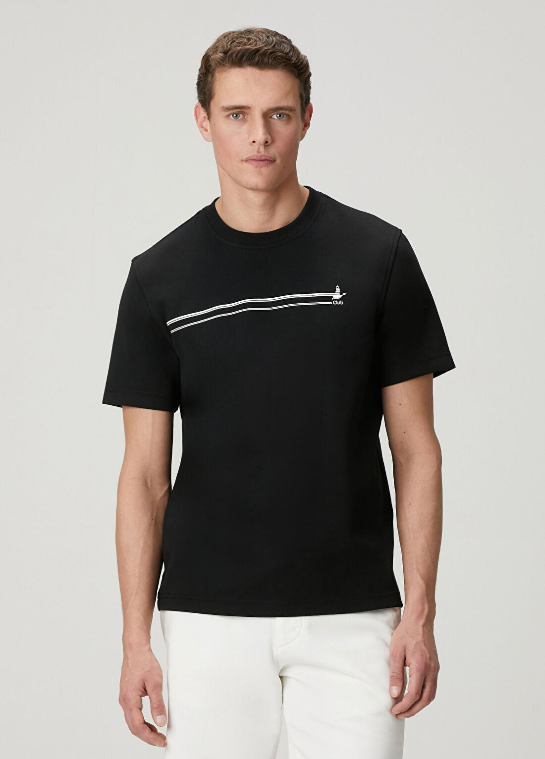 Beymen Club Siyah Relax Fit Şerit Logolu Pike T-shirt