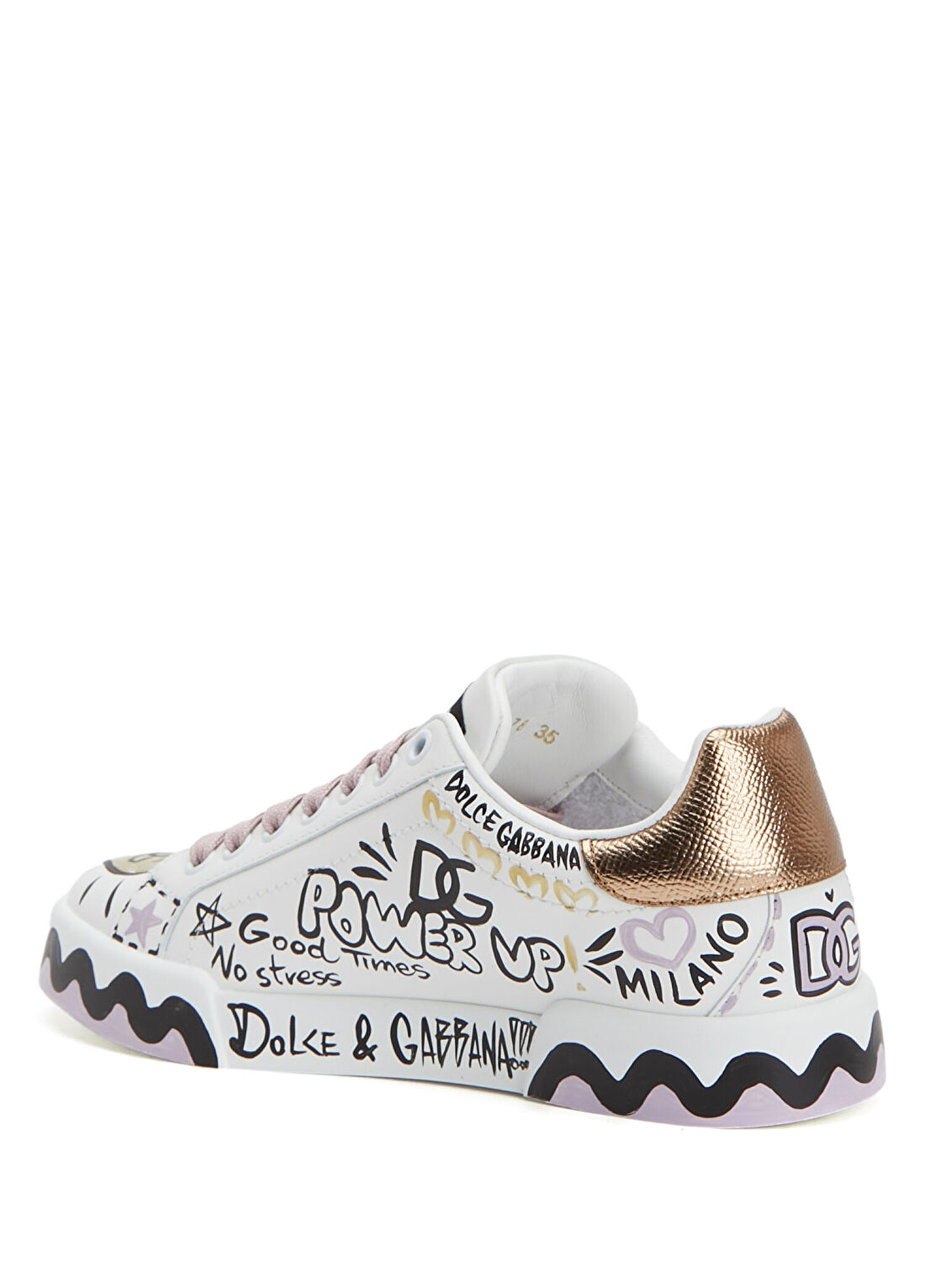 Dolce&Gabbana Portofino Beyaz Gold Kadın Deri Sneaker görsel 3
