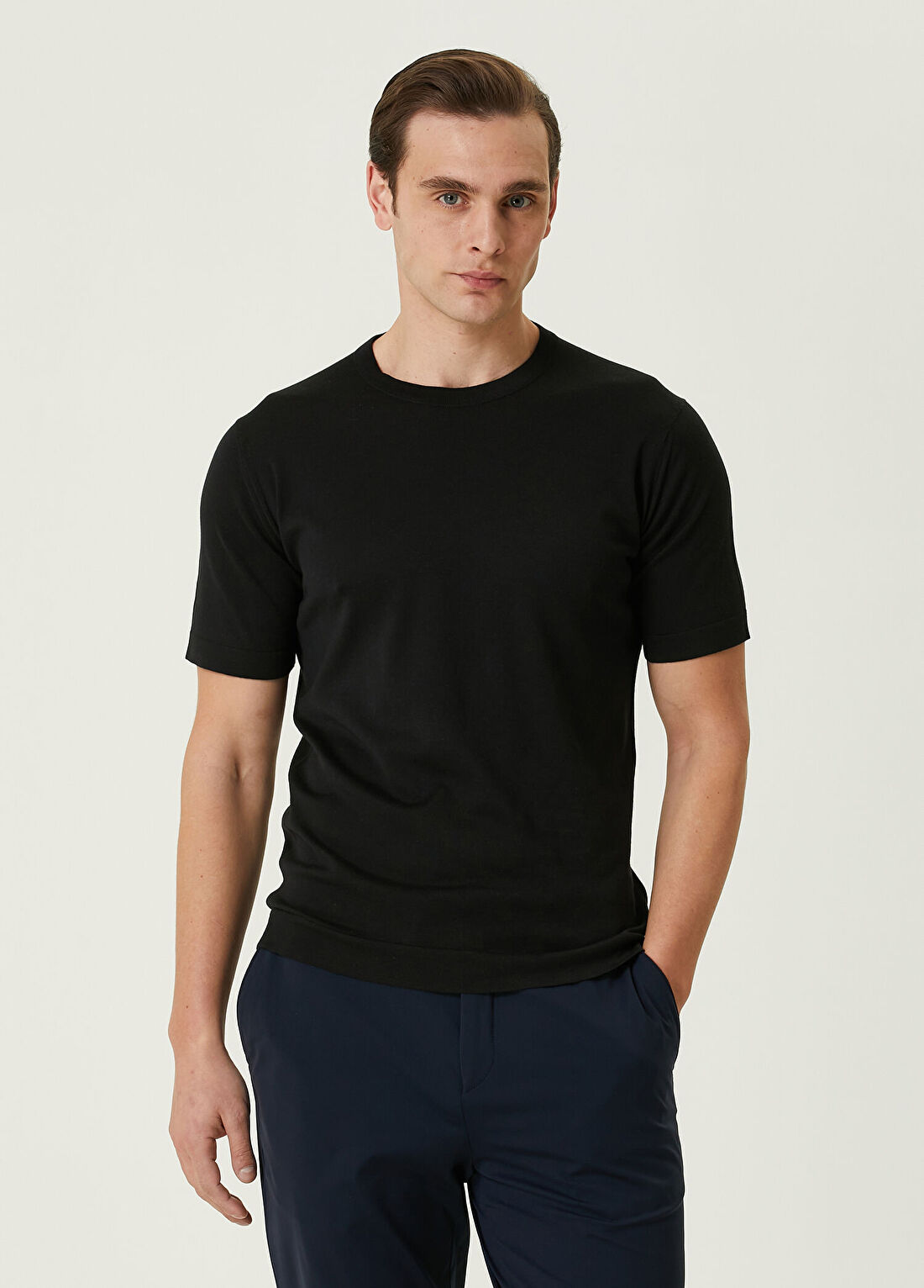 John Smedley Lorca Siyah Kısa Kollu Triko