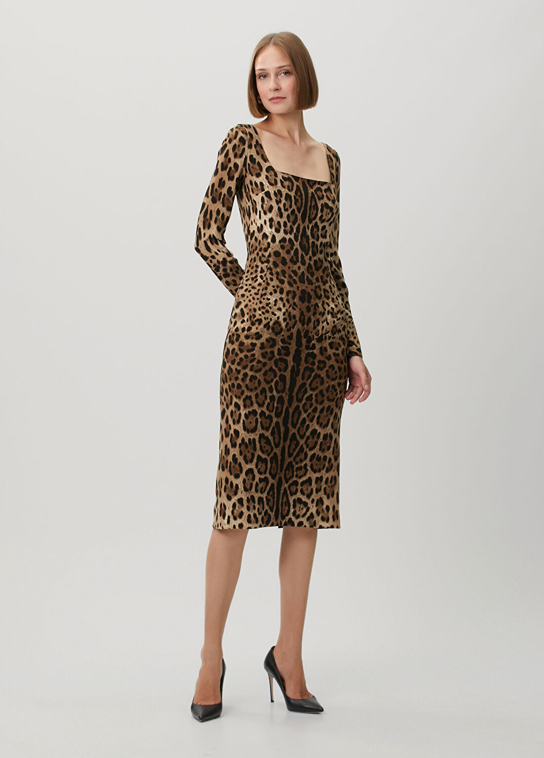 Dolce&Gabbana Leopar Desenli Midi Elbise