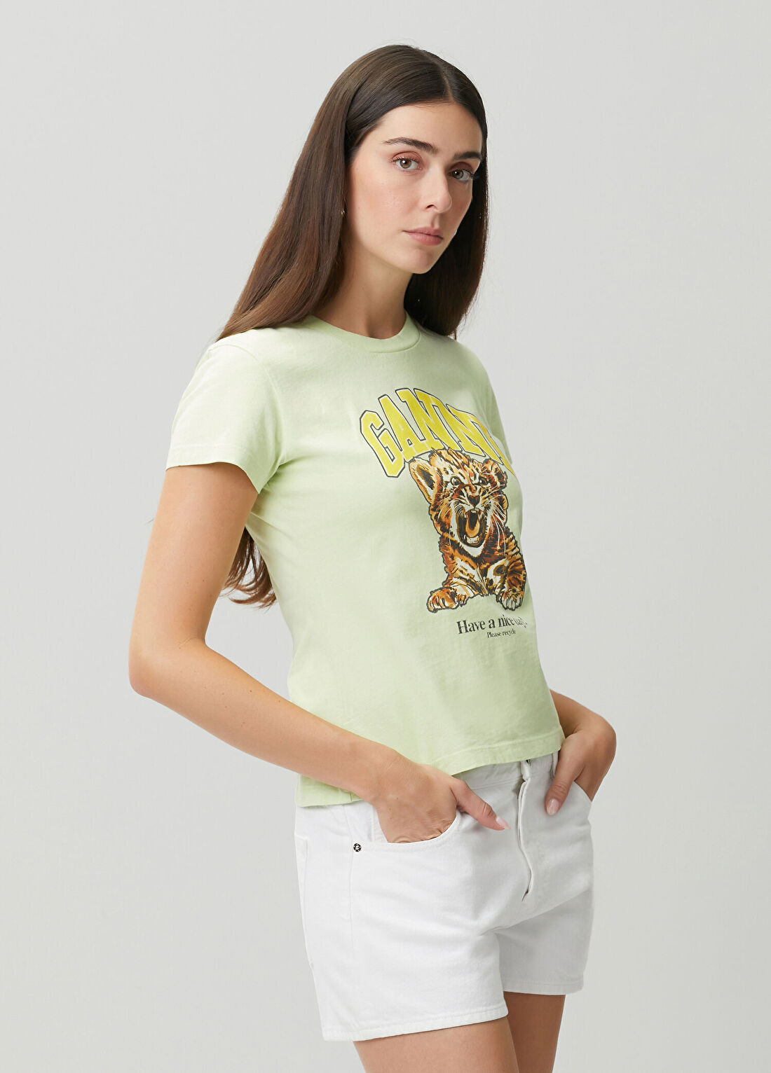 Ganni Baby Fit Açık Yeşil Baskılı T-shirt