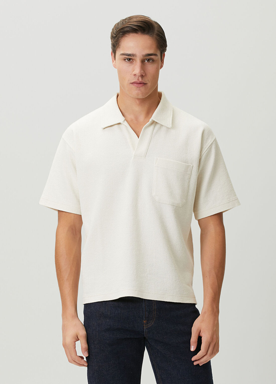 Frame Denim Bej Polo Yaka Kısa Kollu Triko