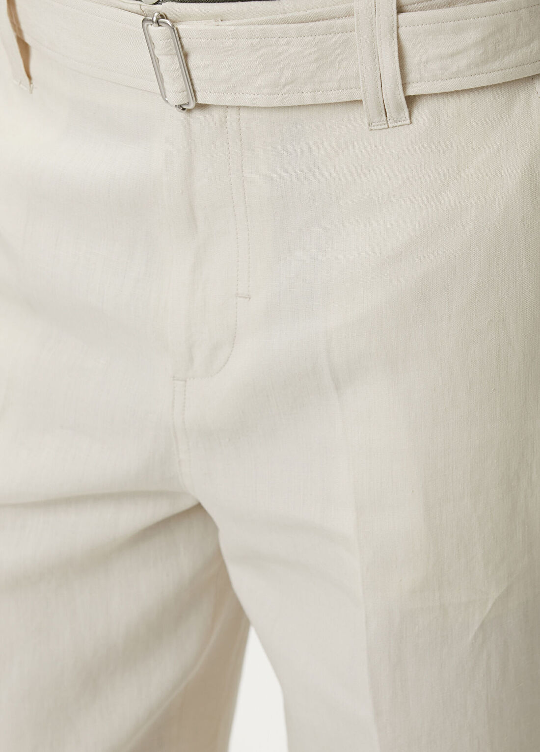 Lardini Bej Beli Kemerli Keten Pantolon görsel 4