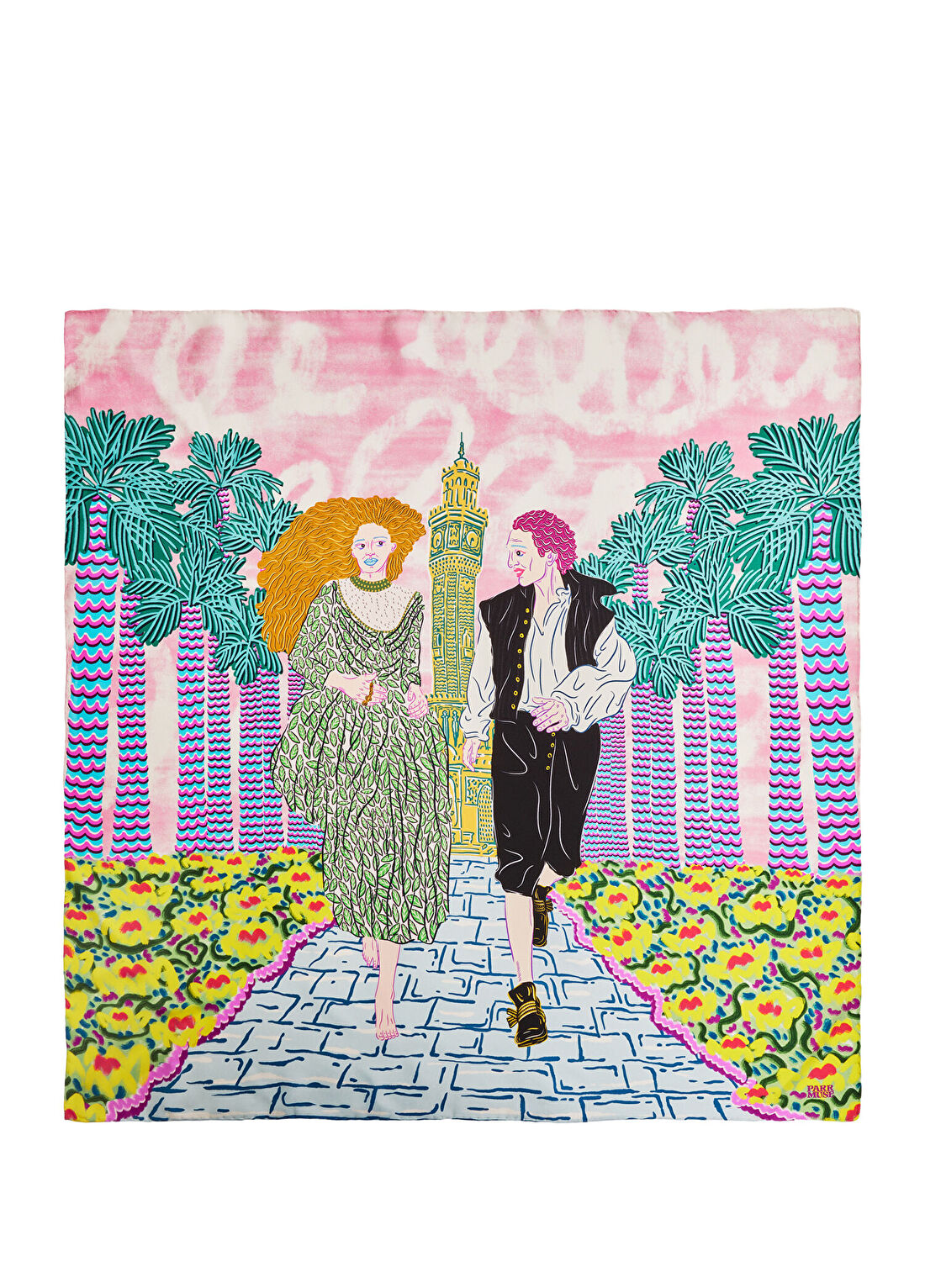 Parrmuse Apollon & Daphne Renkli Baskılı İpek Kadın Fular
