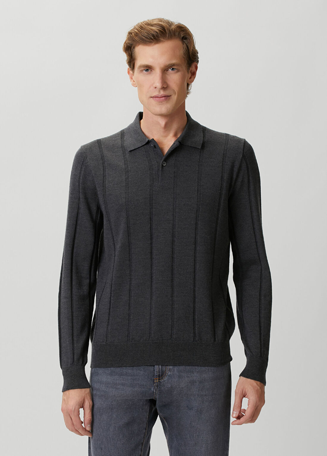Canali Koyu Gri Polo Yaka Yün Triko