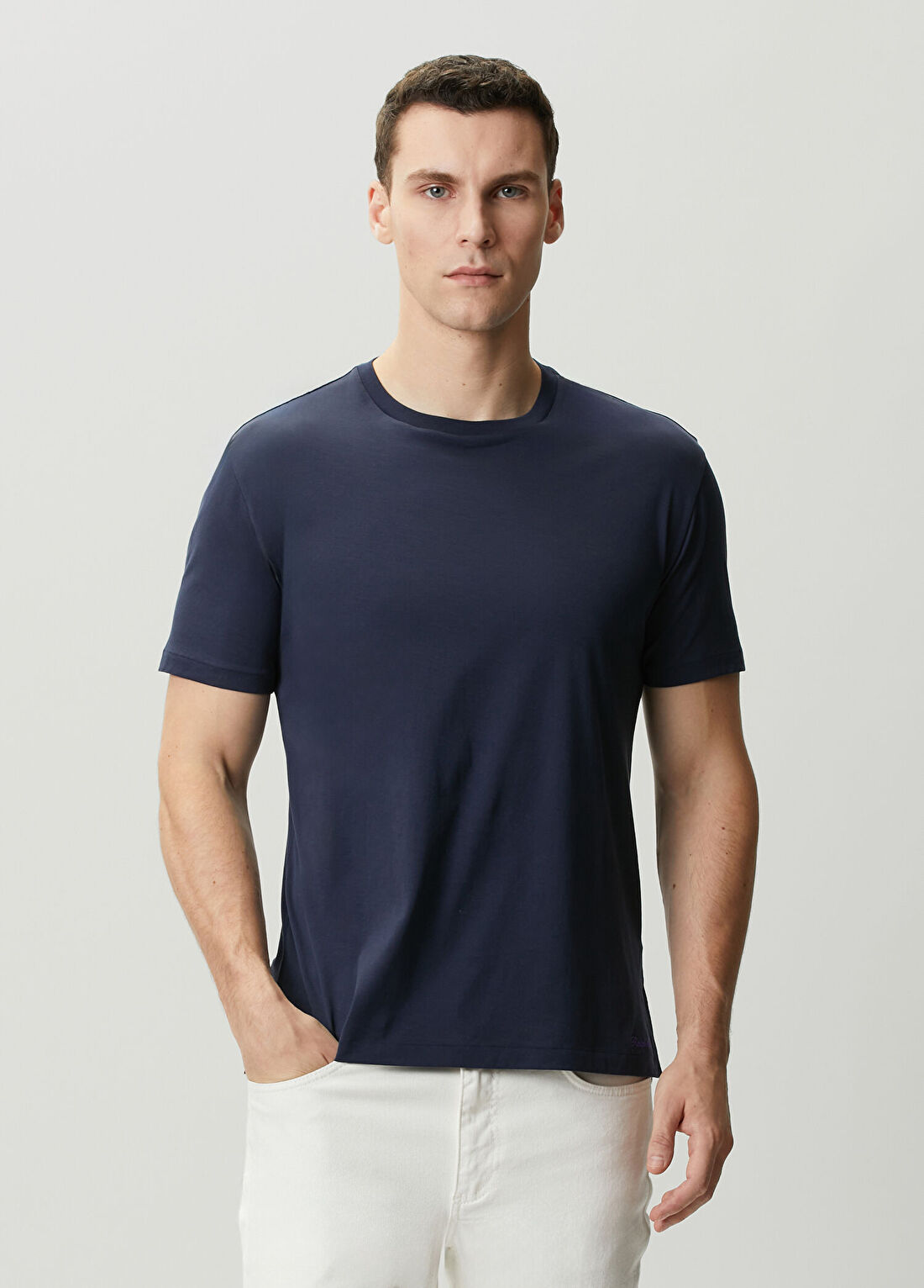 Ralph Lauren Purple Label Lacivert Logo Nakışlı T-shirt