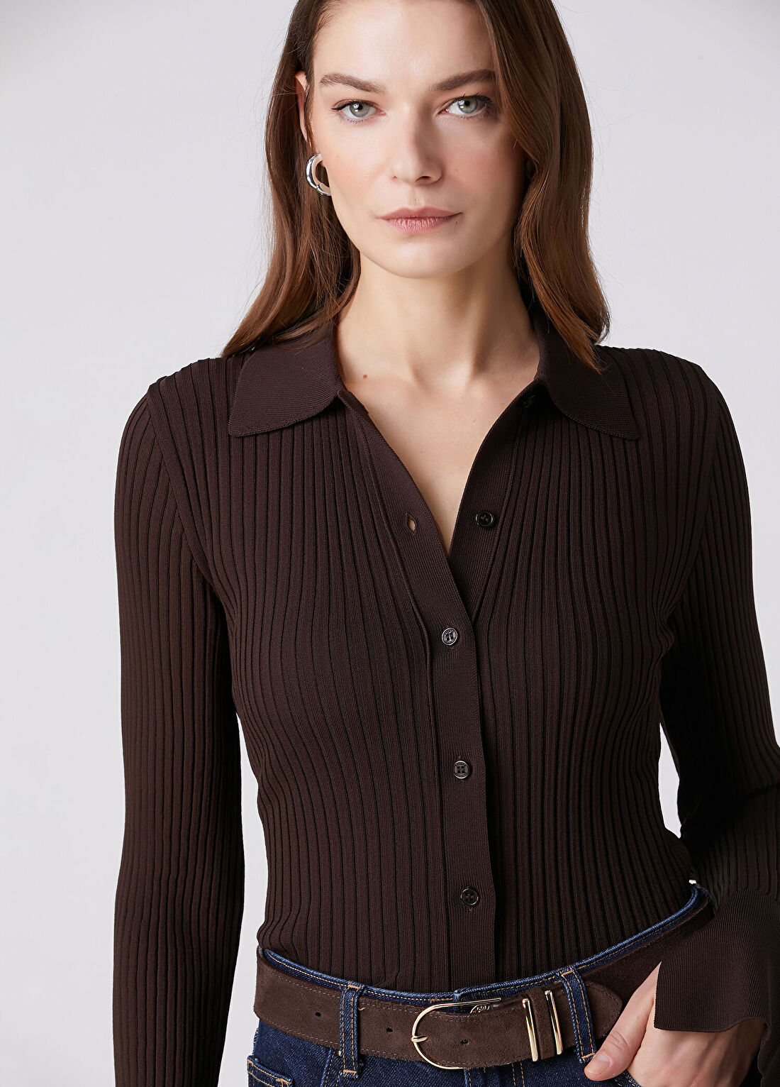 Beymen Collection Kahverengi Ribli Polo Hırka görsel 2