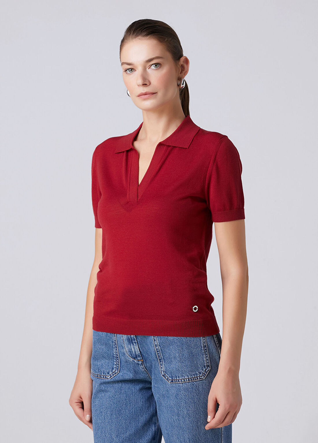 Beymen Collection Vişne Kısa Kol Yün Polo Triko görsel 4
