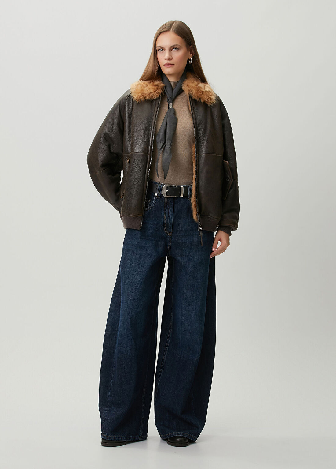 Brunello Cucinelli Lacivert Wide Leg Jean Pantolon