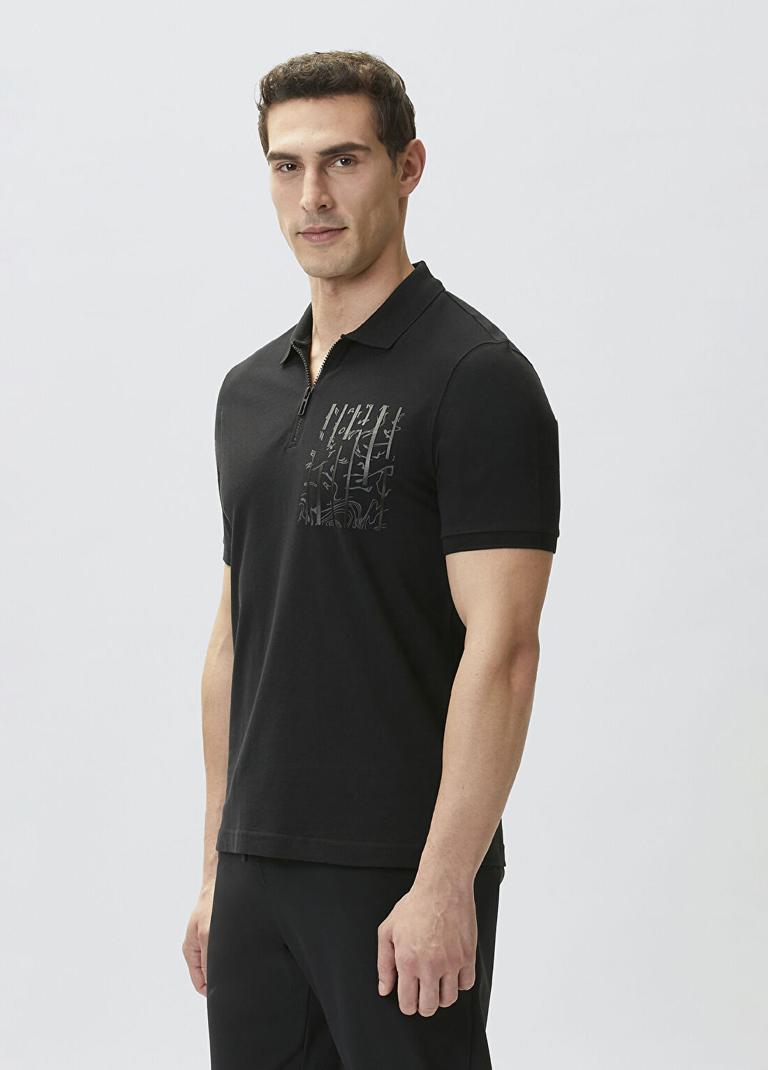 Network Siyah Süs Cep Baskı Detaylı Pike T-shirt görsel 4