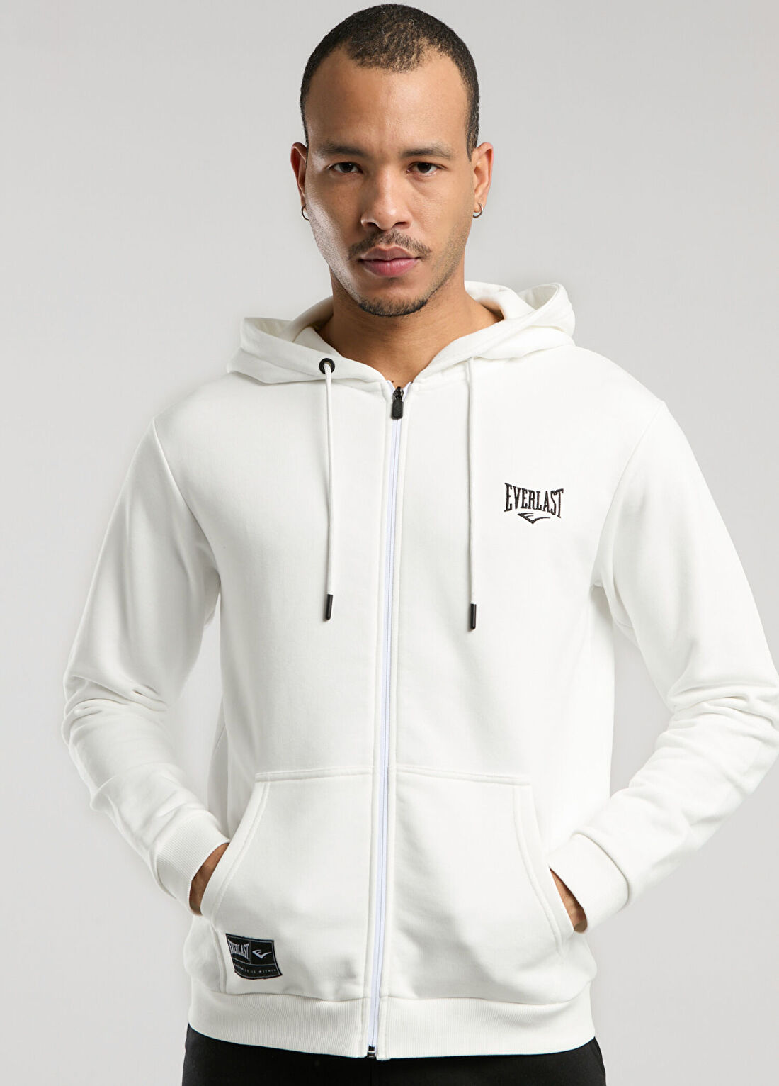 Everlast Ever Essentials Beyaz Kapüşonlu Fermuarlı Regular Fit Erkek Spor Sweatshirt görsel 2