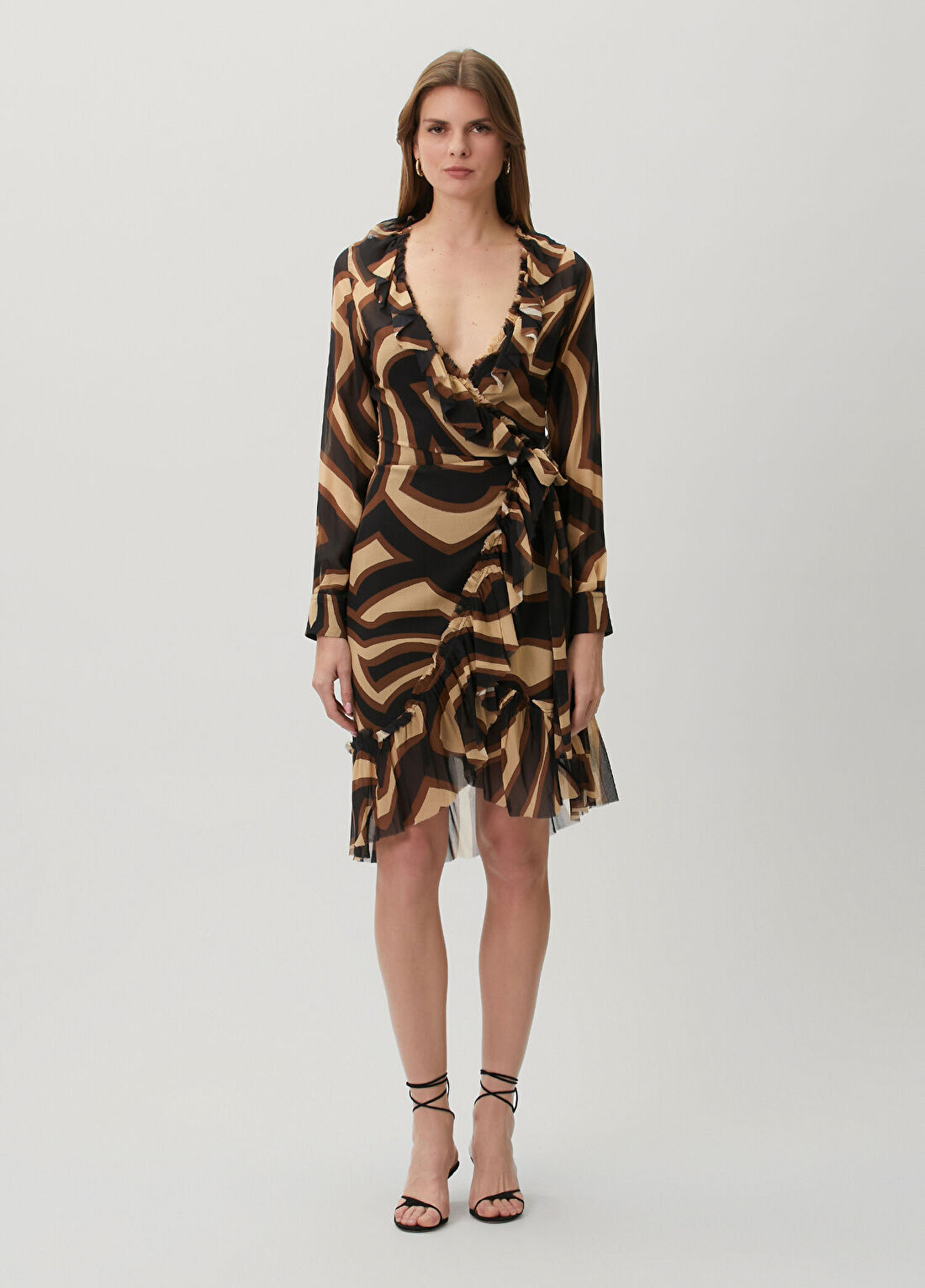 Pucci Siyah Gold Desenli Mini Elbise