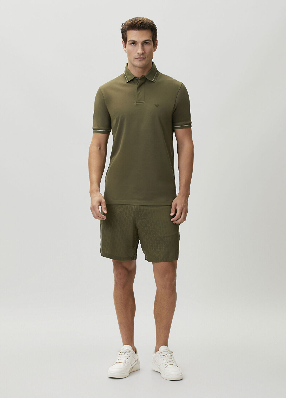 Emporio Armani Haki Logo Desenli Bermuda