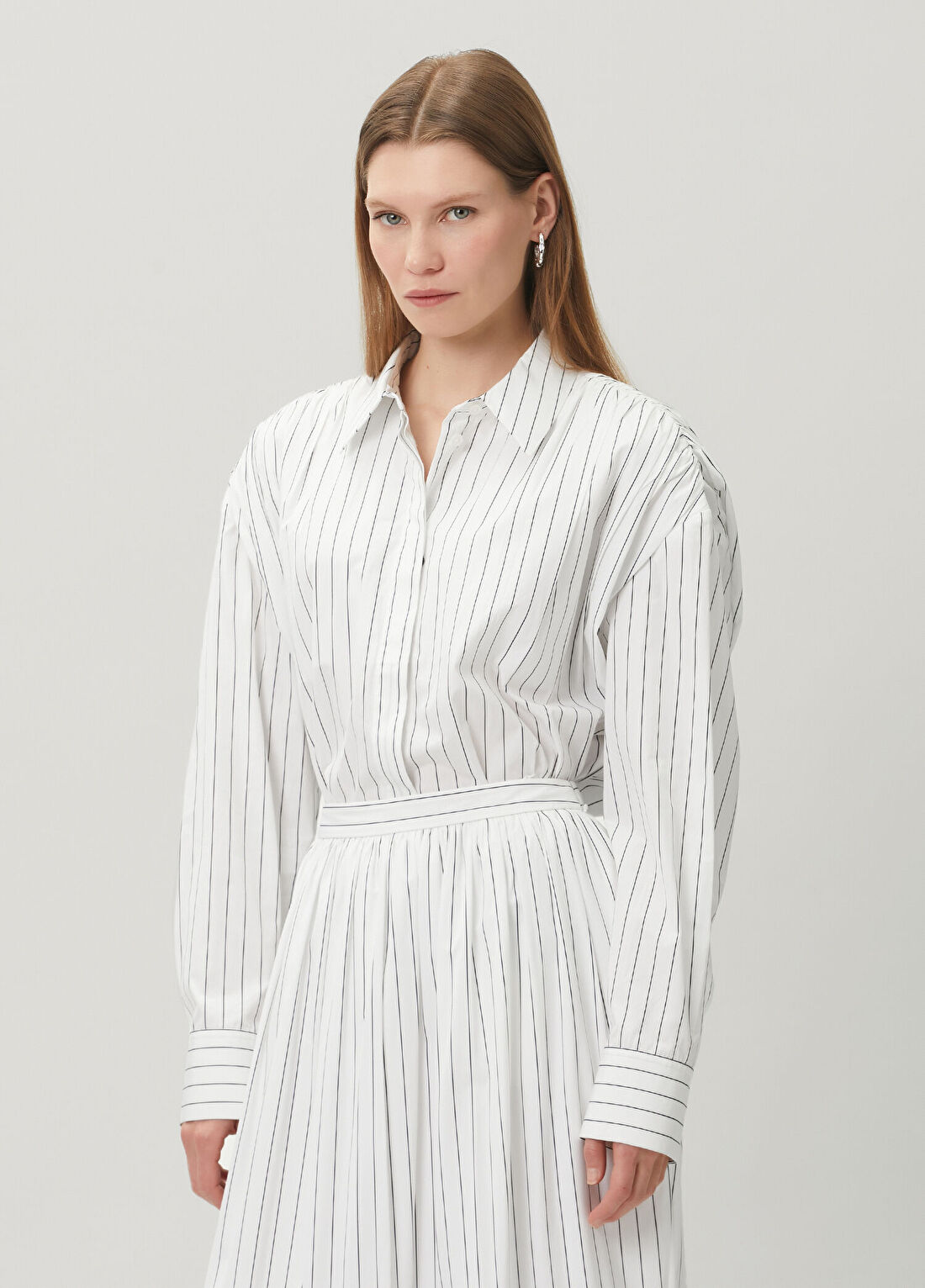 Jil Sander Beyaz Çizgili Gömlek görsel 3