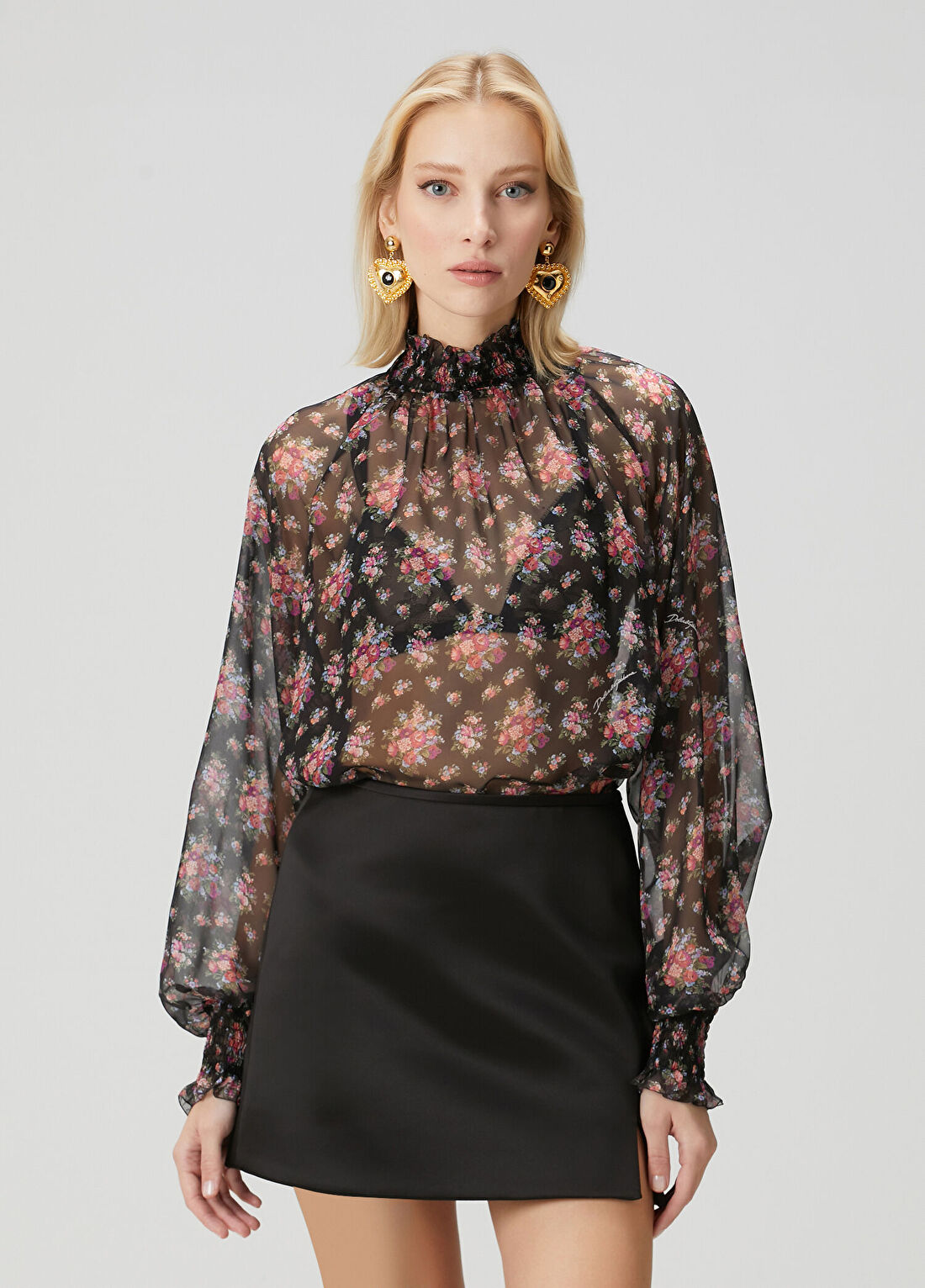 Dolce&Gabbana Siyah Çiçekli İpek Bluz