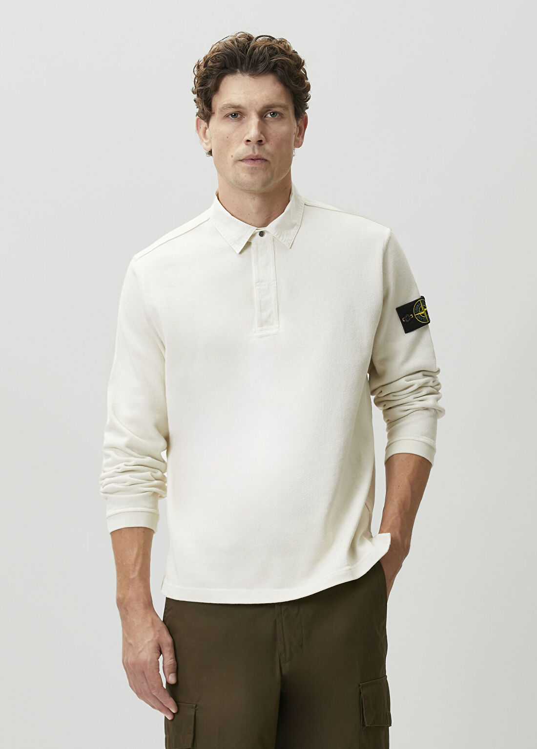 Stone Island Kırık Beyaz Polo Yaka Sweatshirt