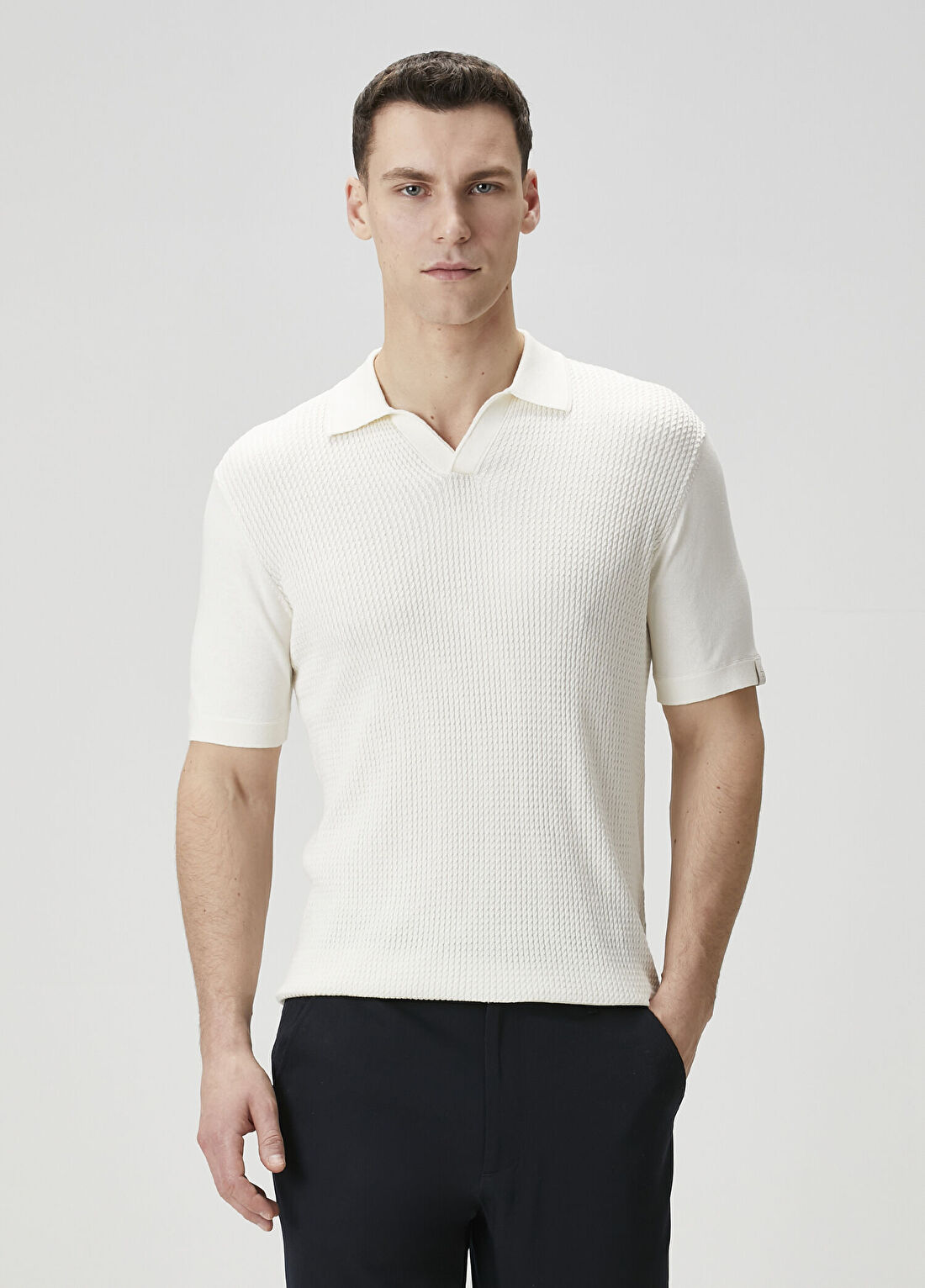 Rag&Bone Johnny Ekru Polo Yaka Kısa Kollu İpek Triko