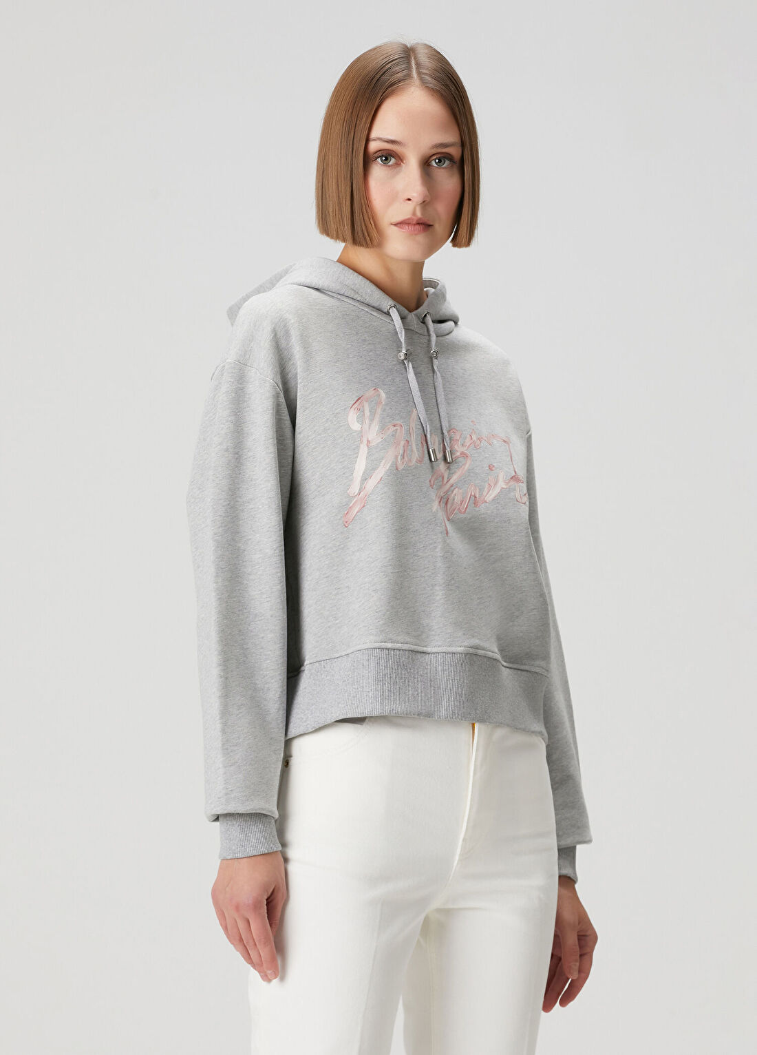 Balmain Gri Kapüşonlu Logolu Sweatshirt