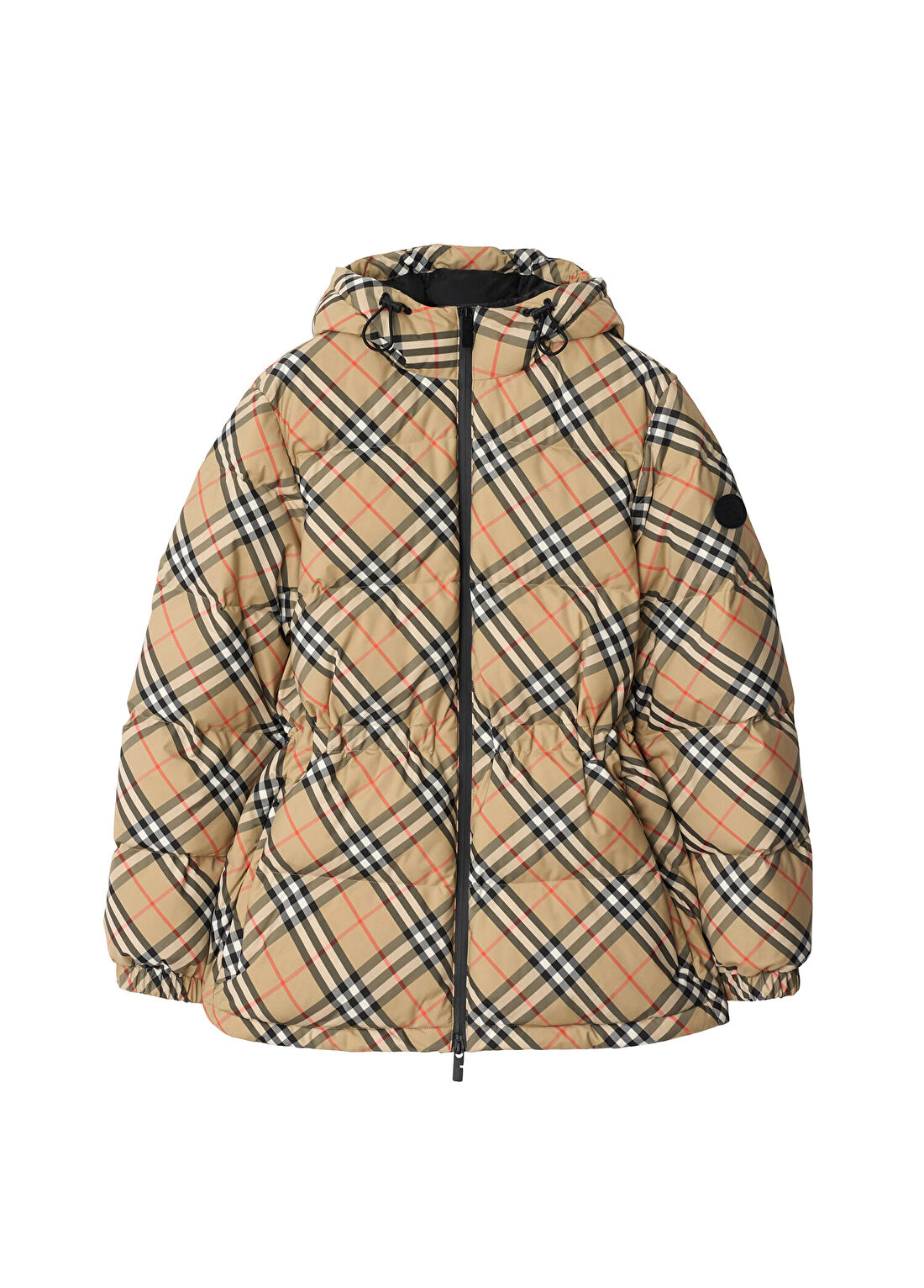 Burberry Keswick Bej Ekose Desenli Kapüşonlu Kadın Şişme Mont