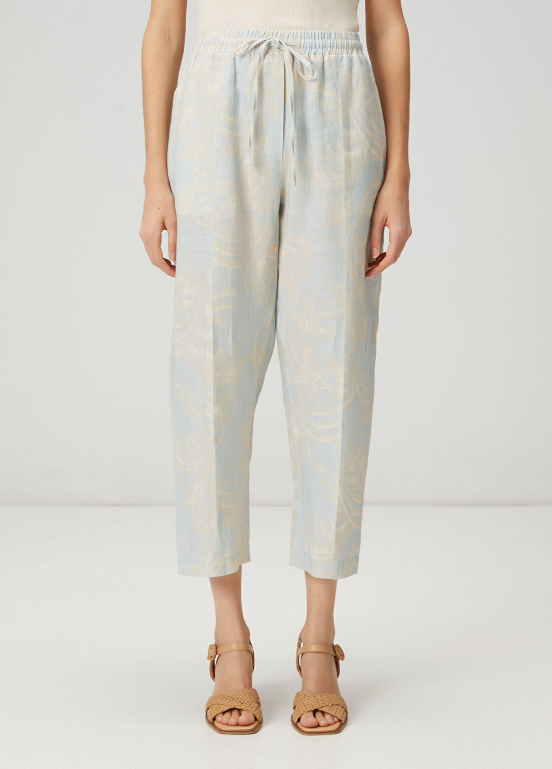 Beymen Club Mint Floral Desenli Slouchy Keten Pantolon görsel 2