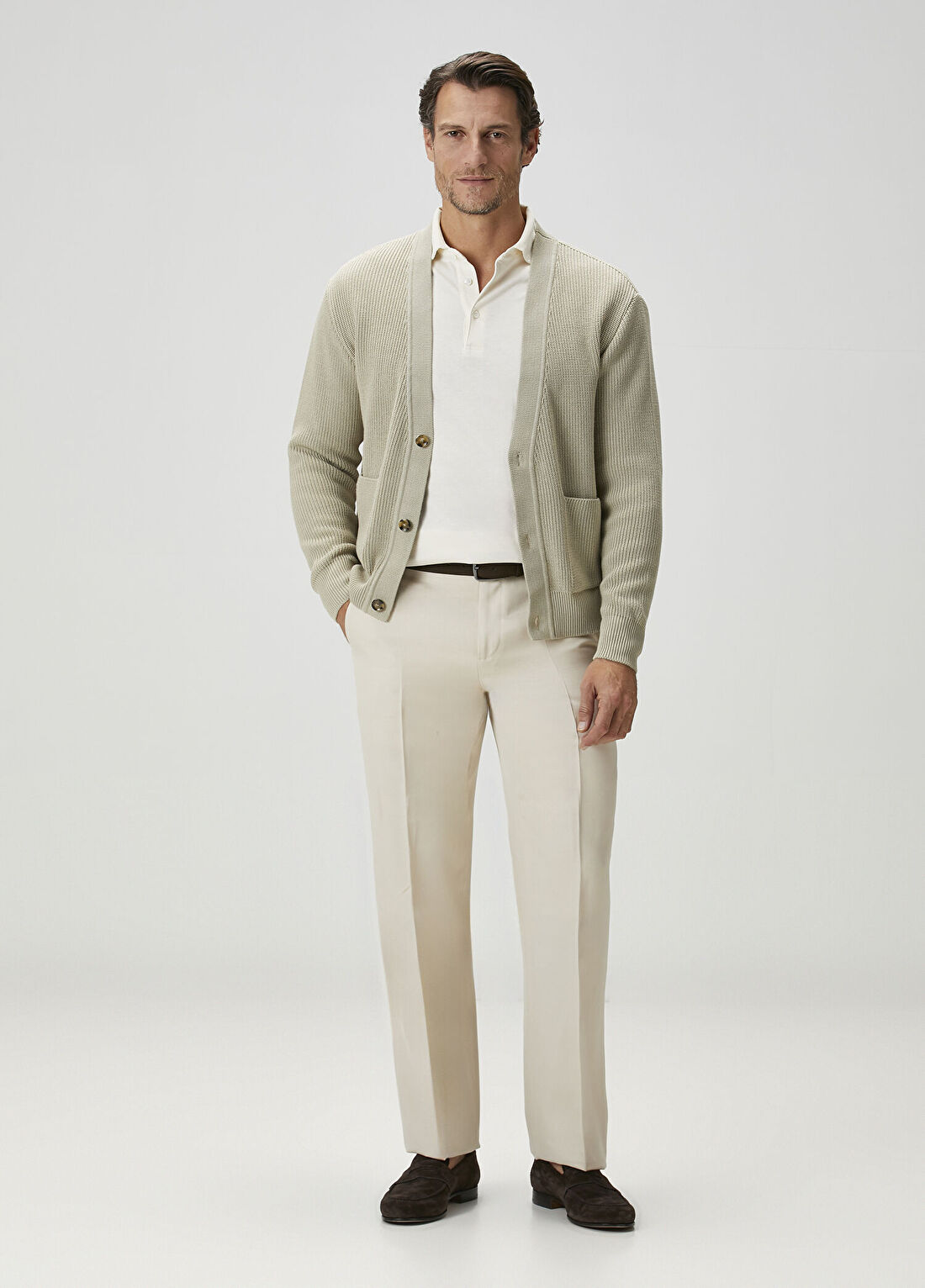 Lardini Beyaz Polo Yaka Sweatshirt görsel 2