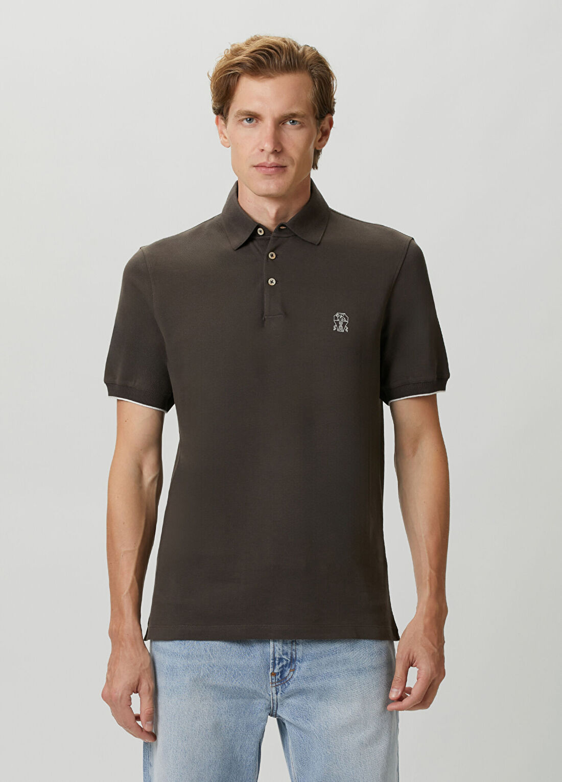 Brunello Cucinelli Koyu Kahverengi Polo Yaka T-shirt