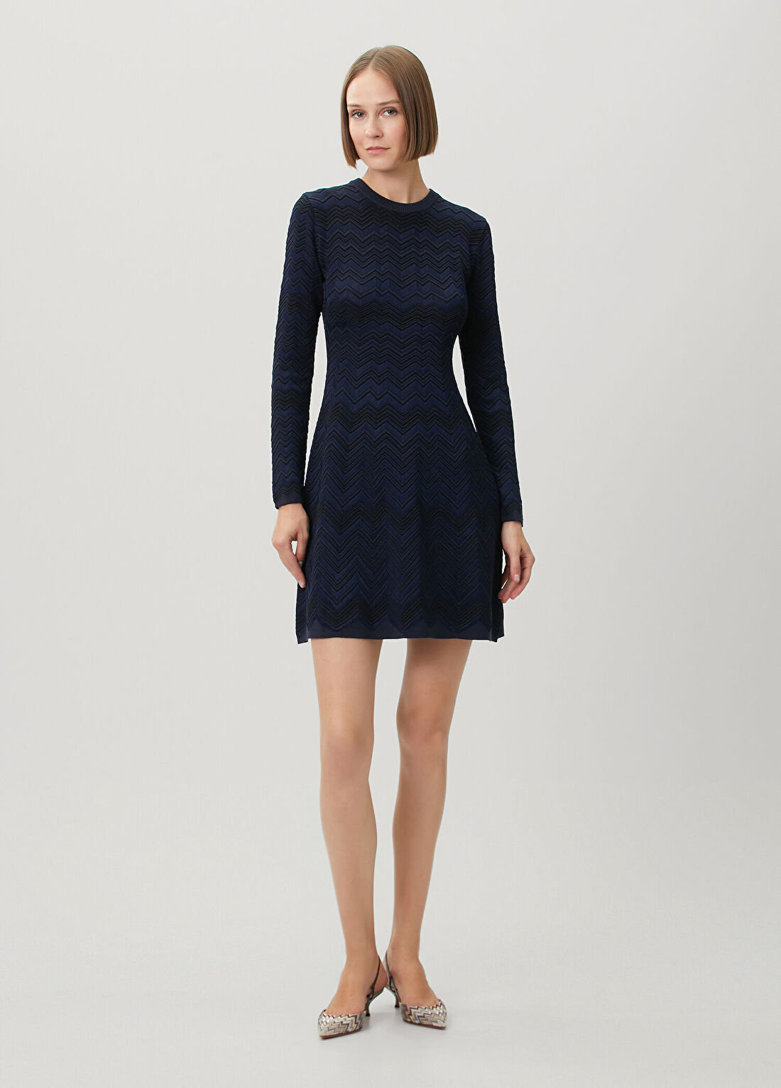 Missoni Lacivert Zikzak Desenli Mini Elbise