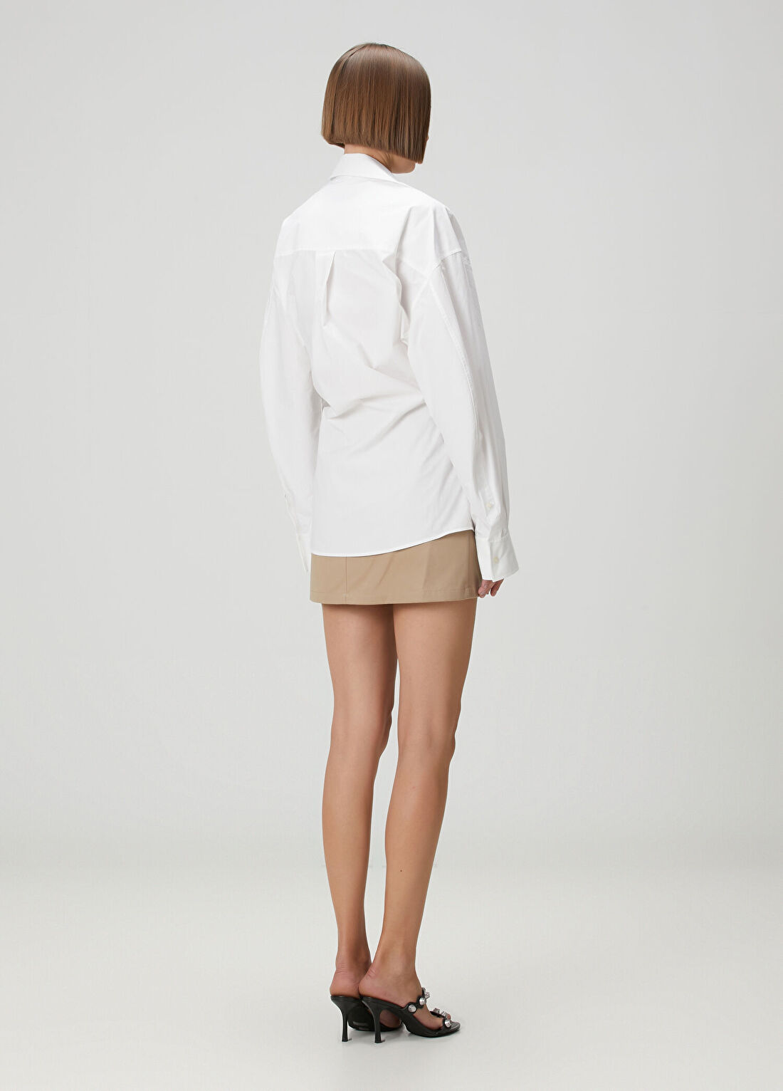 Alexander Wang Beyaz Bej Mini Gömlek Elbise görsel 4