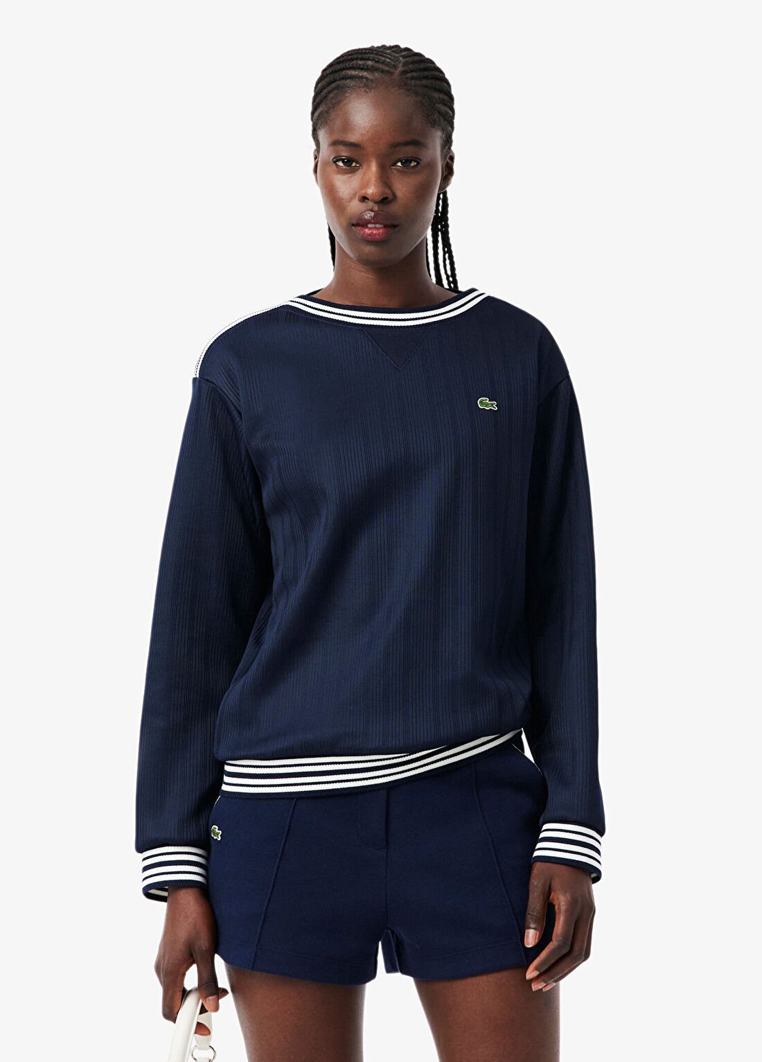 Lacoste Lacivert Relaxed Fit Bisiklet Yaka Kadın Sweatshirt