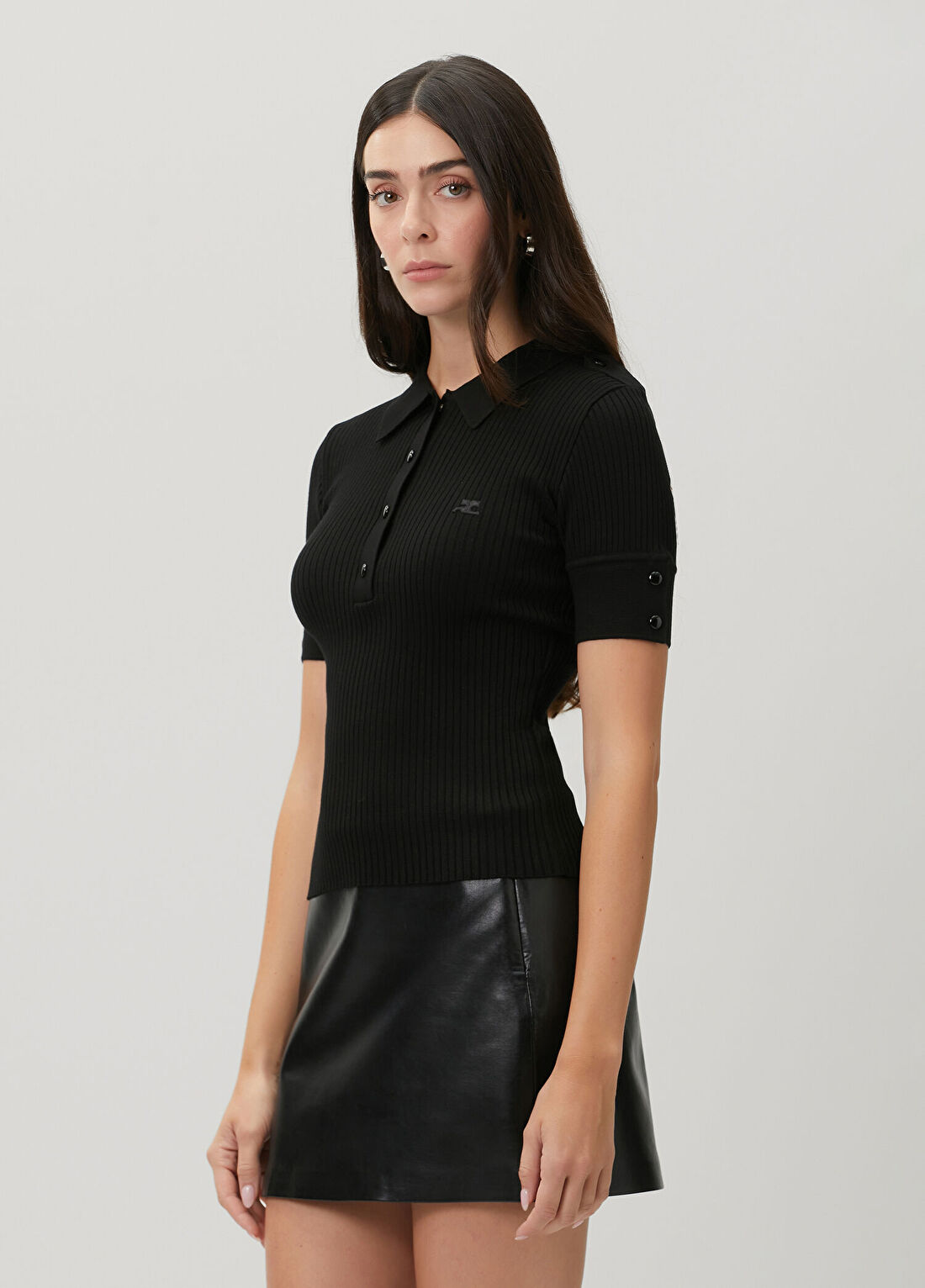 Courreges Siyah Ribli Polo Triko