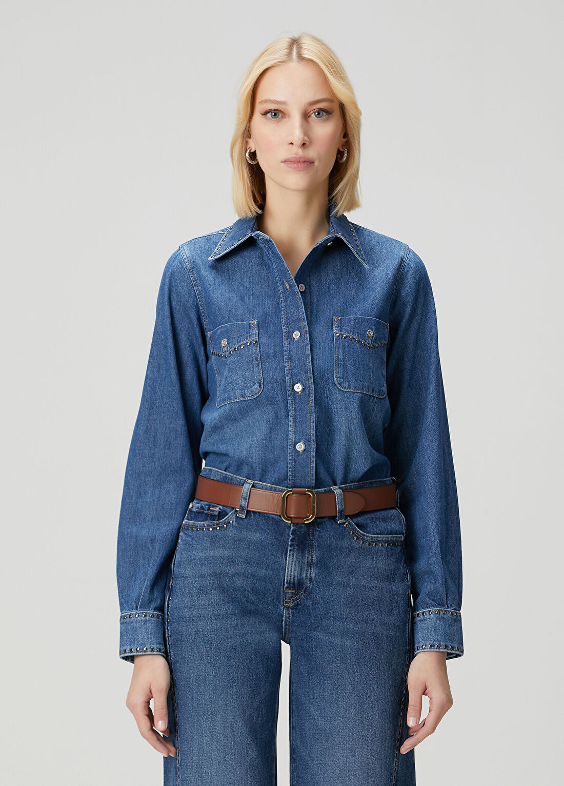7 For All Mankind Mavi Troklu Denim Gömlek