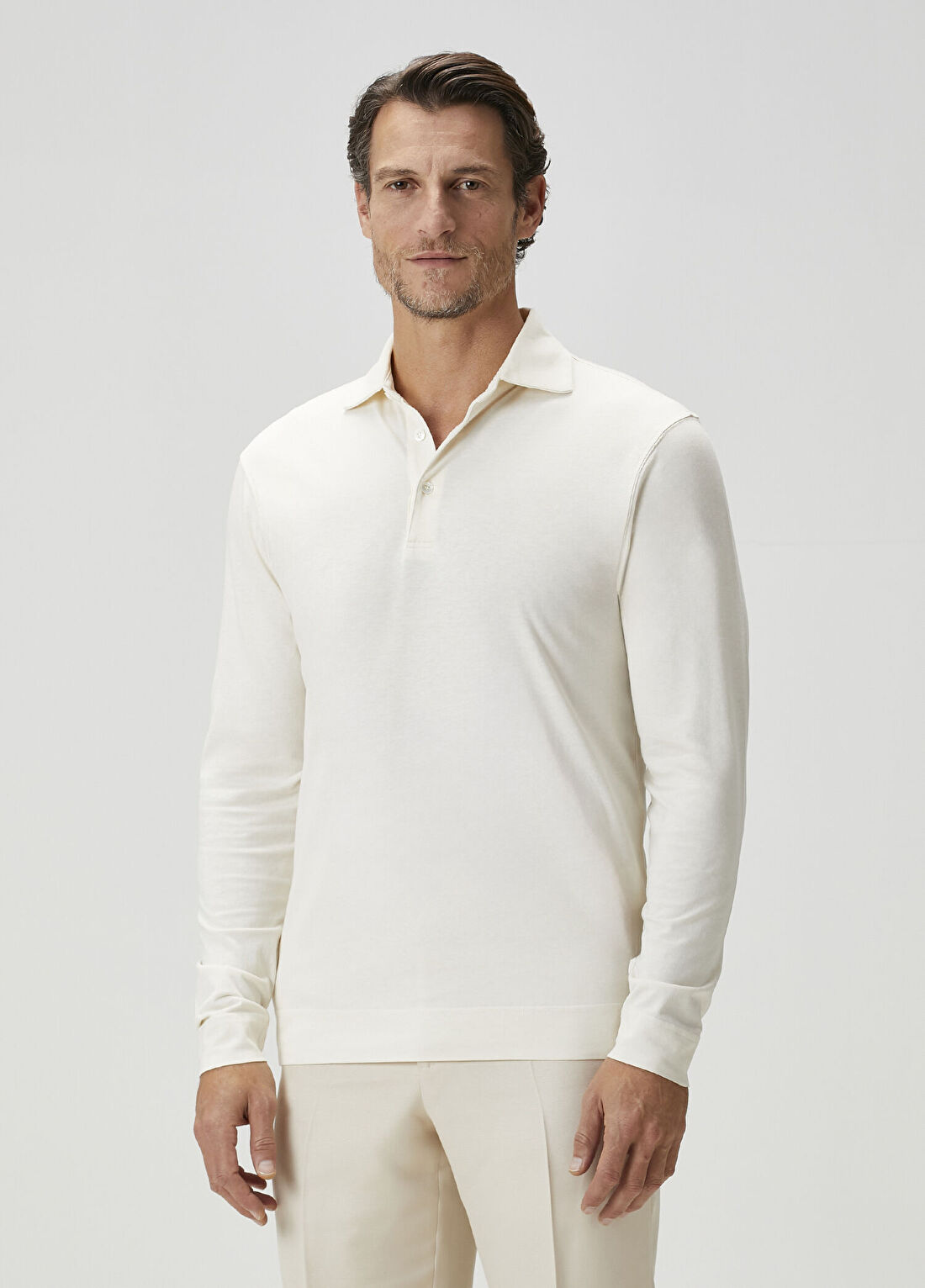 Lardini Beyaz Polo Yaka Sweatshirt görsel 3
