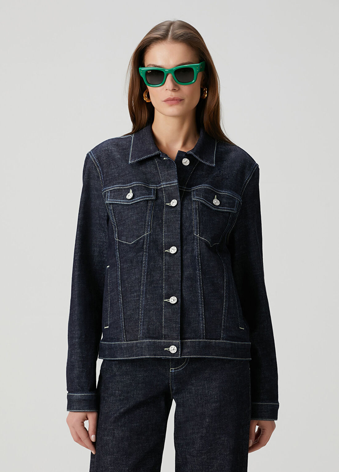 Marni Lacivert Dikiş Detaylı Denim Ceket