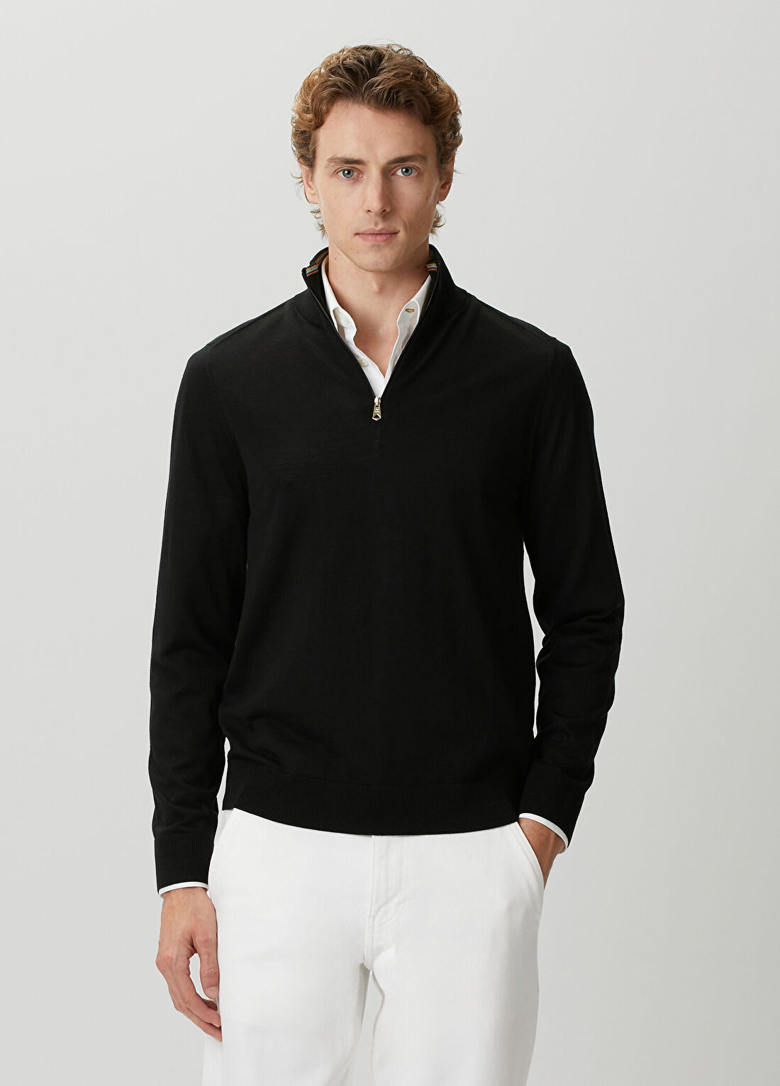 Paul Smith Siyah Yakası Fermuarlı Merino Kazak