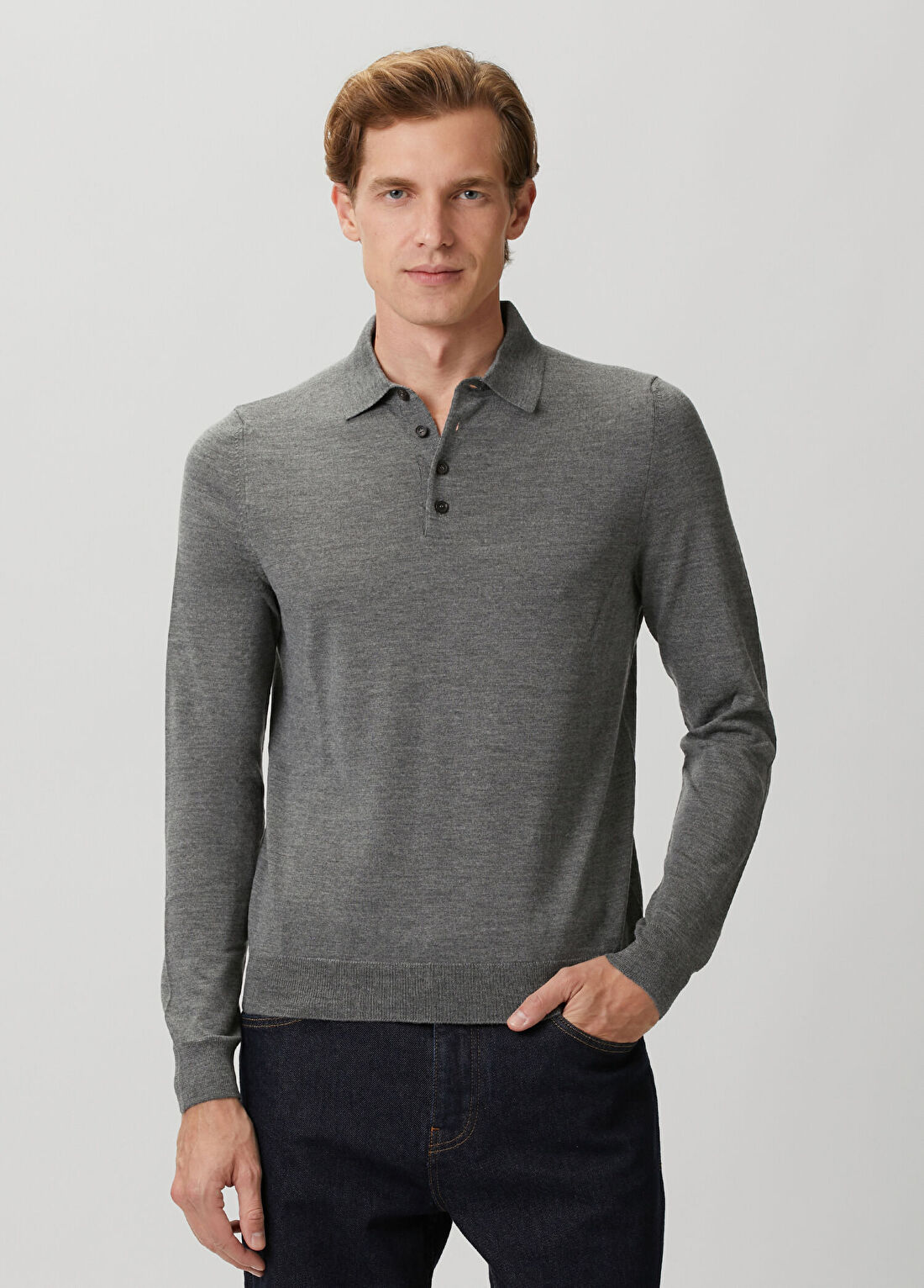 Fendi Gri Basic Yün Polo Triko
