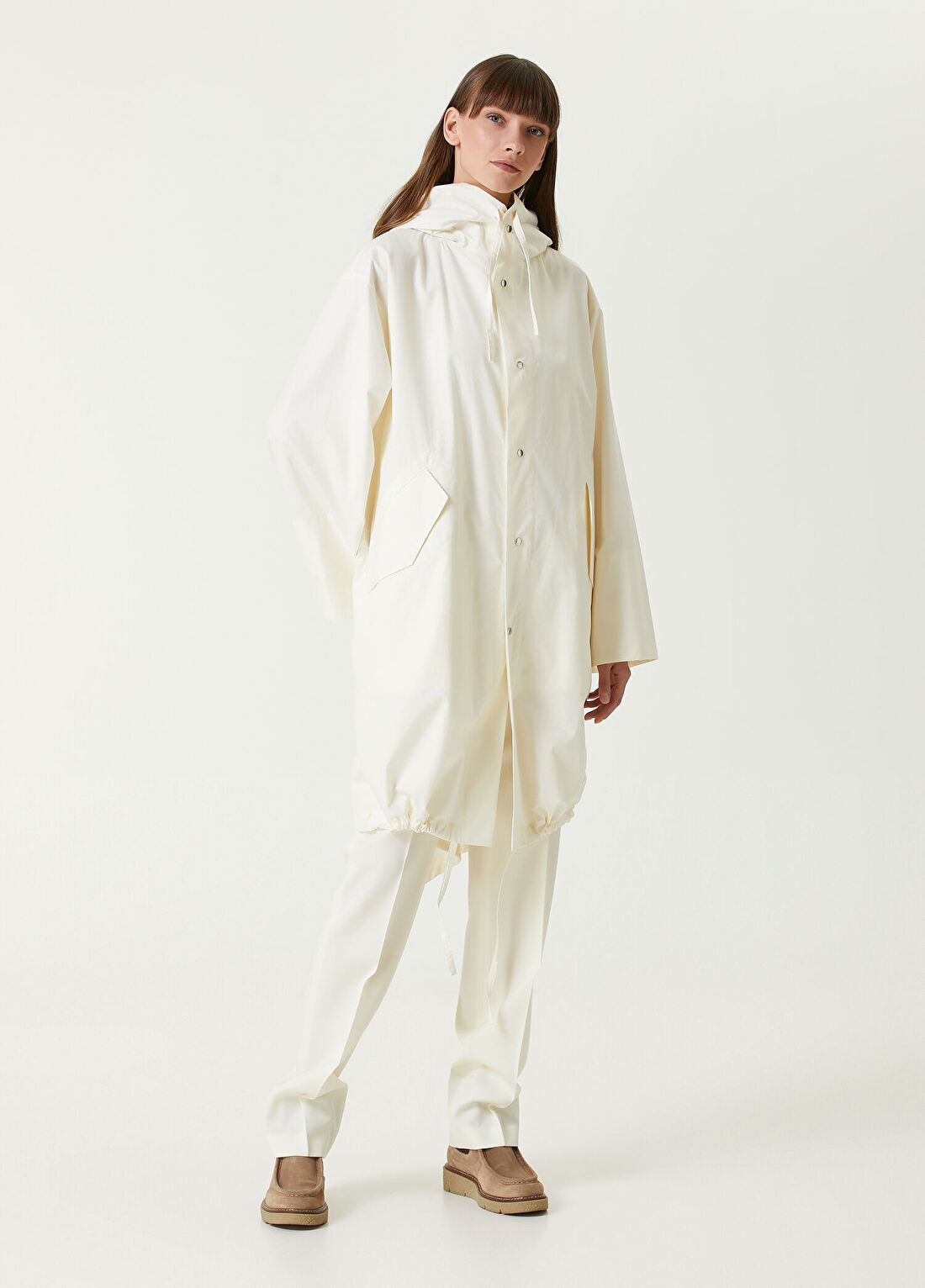 Jil Sander Kırık Beyaz Logo Baskılı Parka görsel 3