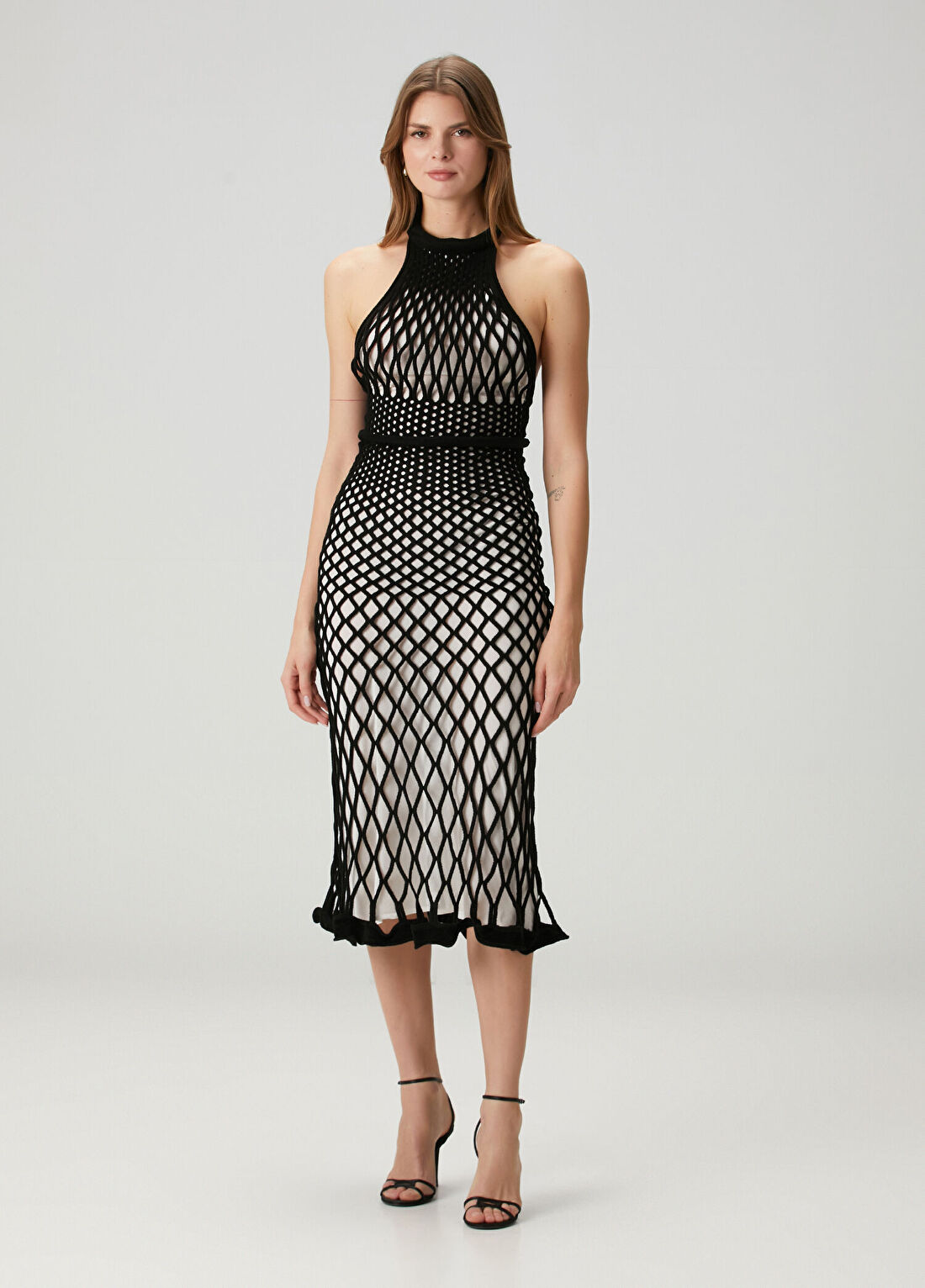 Givenchy Siyah File Dokulu Midi Elbise