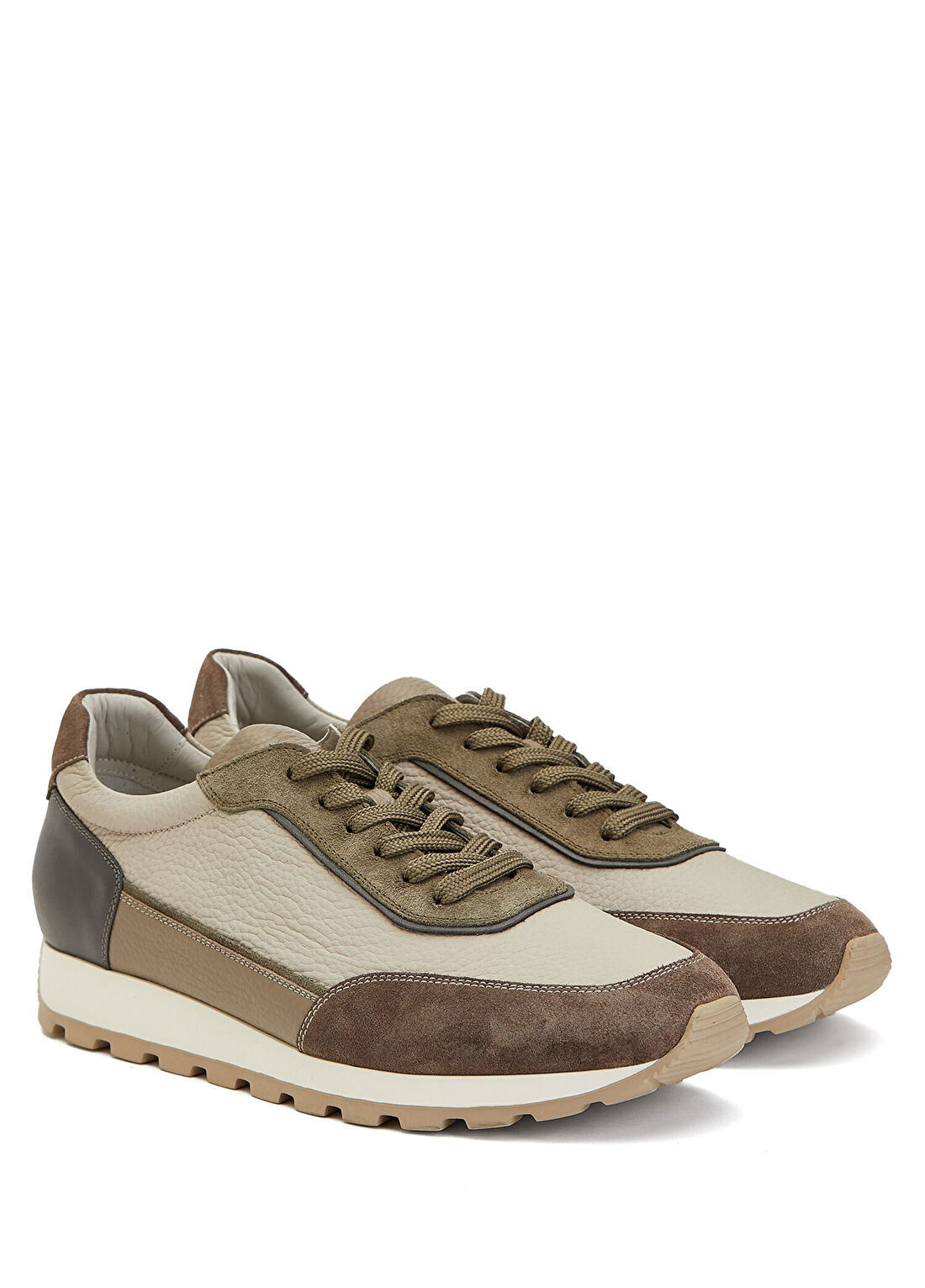 Divarese Ekru Haki Erkek Deri Sneaker