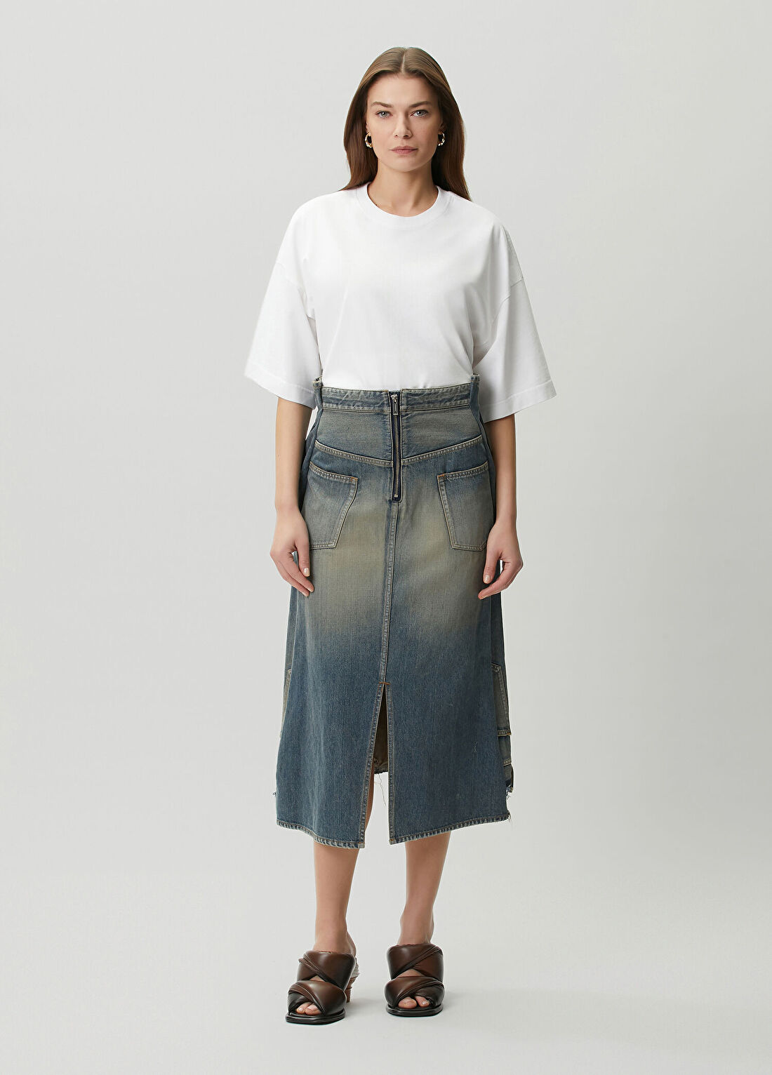 Maison Mihara Yasuhiro Reversed Mavi Midi Denim Etek